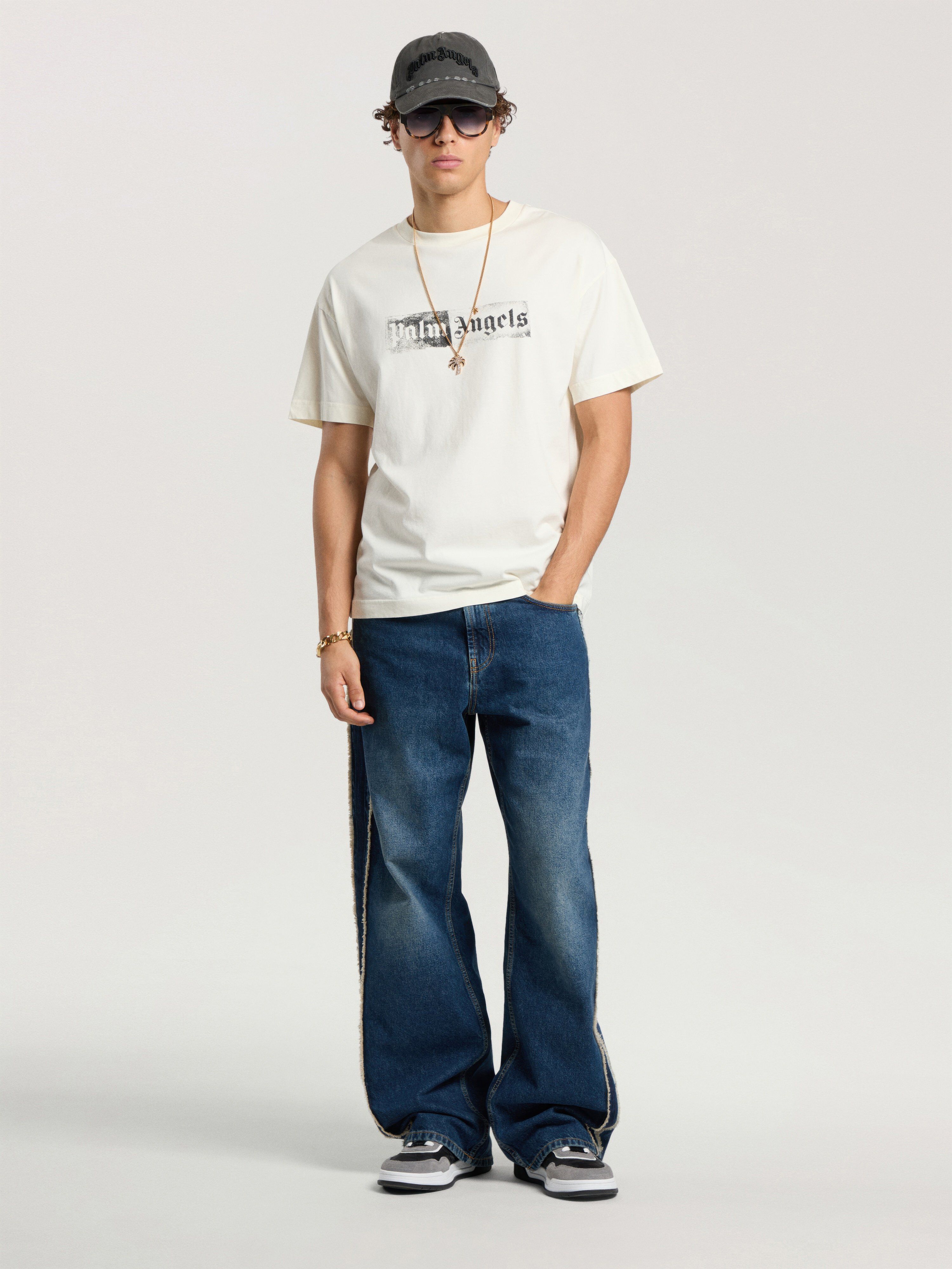 PALM ANGELS Stamp Logo Regular T-Shirt OFF WHITE - BLACK PAMAA01F26JR05
