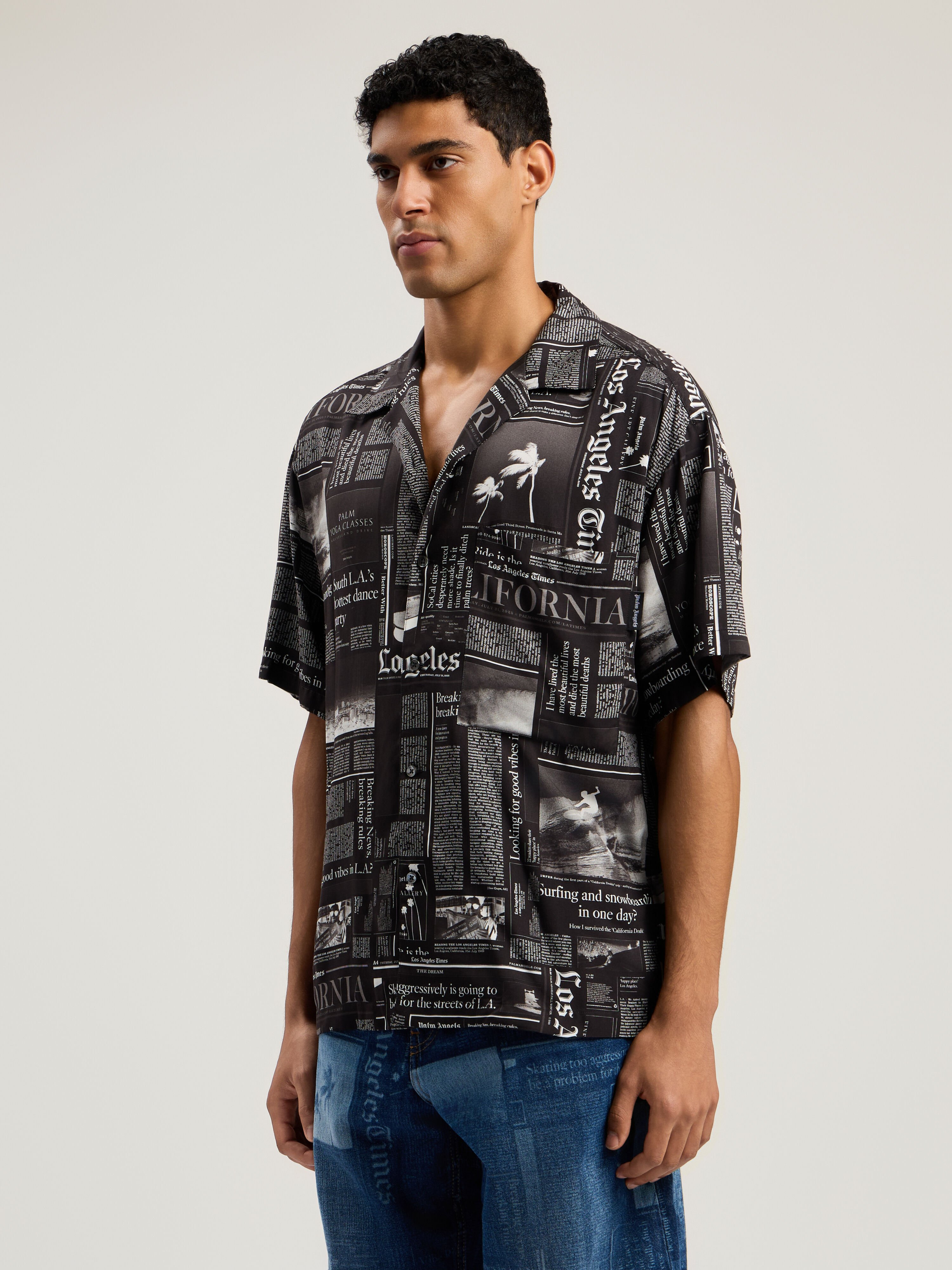 PaxLaTimes News Shirt in BLACK - OFF WHITE for Men | Palm Angels®