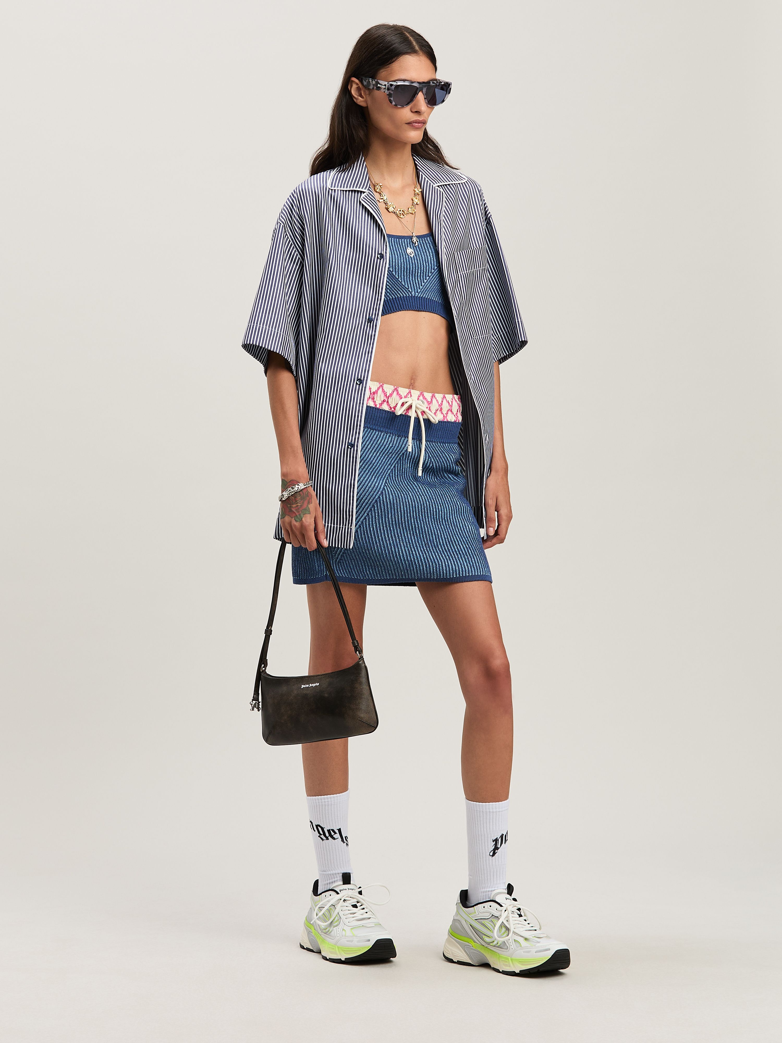 PALM ANGELS  Rib Mini Skirt INDIGO BLUE - LIGHT BLUE PWHL014S25KNI001