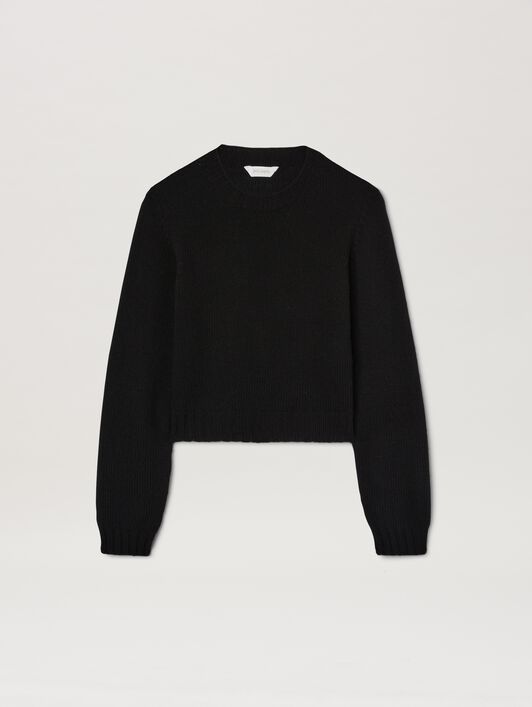 PALM ANGELS  Embroidere Curved Logo knit sweater BLACK - BABY BLUE PWHE051S25KNI001