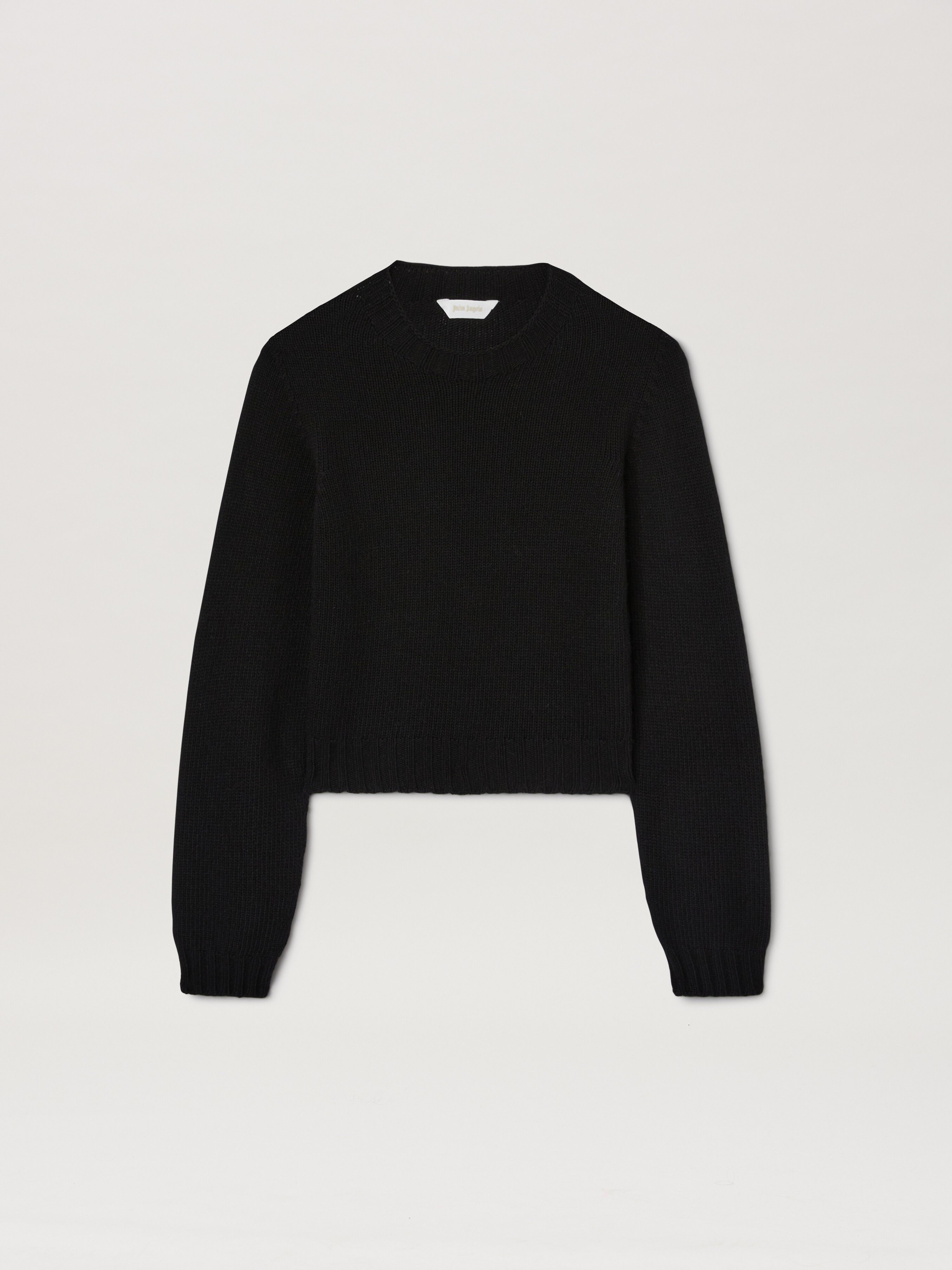 PALM ANGELS  Embroidere Curved Logo knit sweater BLACK - BABY BLUE PWHE051S25KNI001