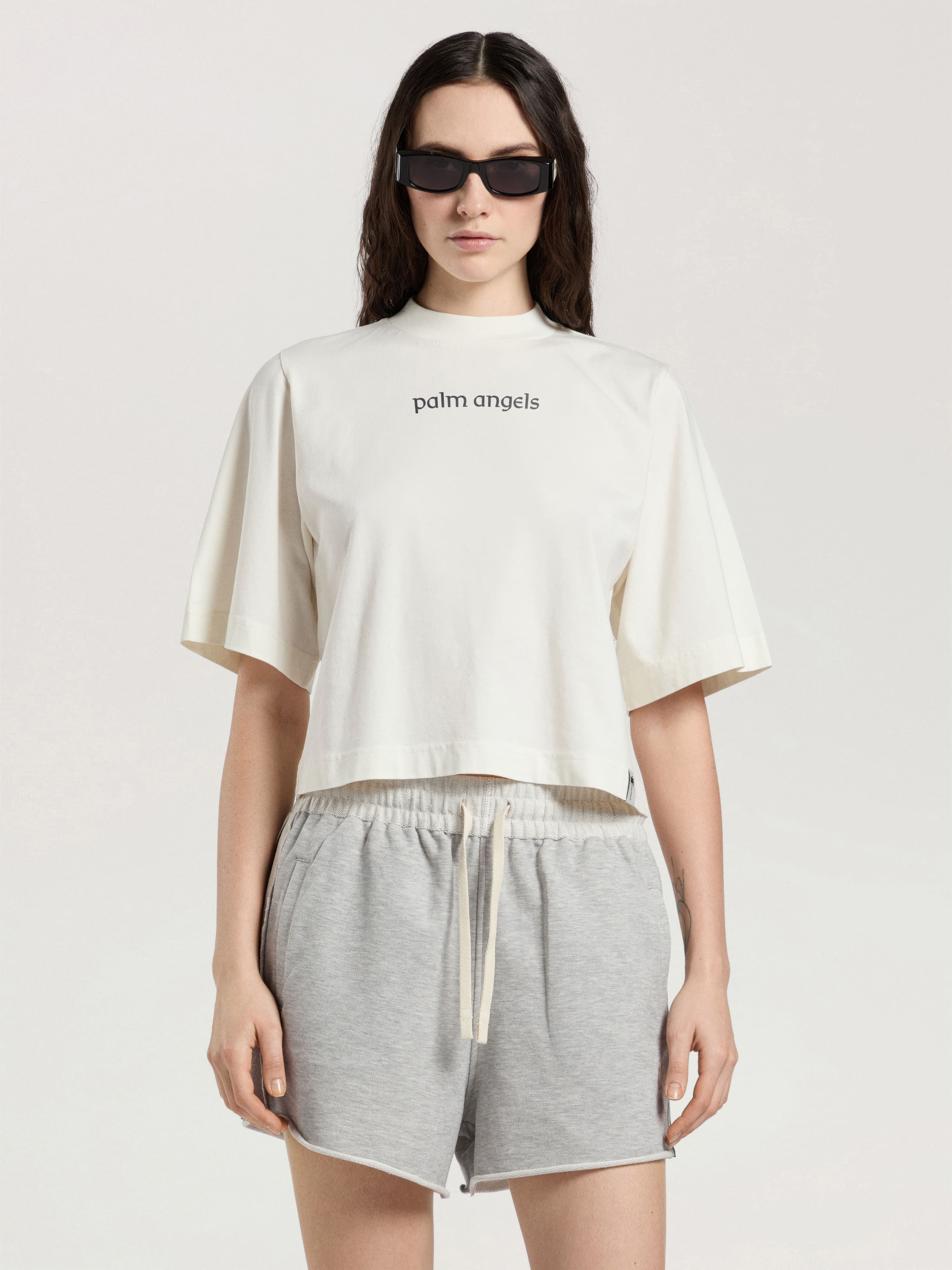 Lions Herald Boxy T-Shirt PALM ANGELS Lions Herald Boxy T-Shirt OFF WHITE - BLACK PAWAA03W26JR04