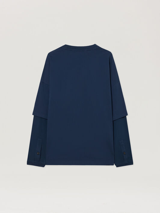 PALM ANGELS Curved Logo Double Long-Sleeved T-shirt NAVY BLUE NAVY BLUE PMAB05KS26JER001