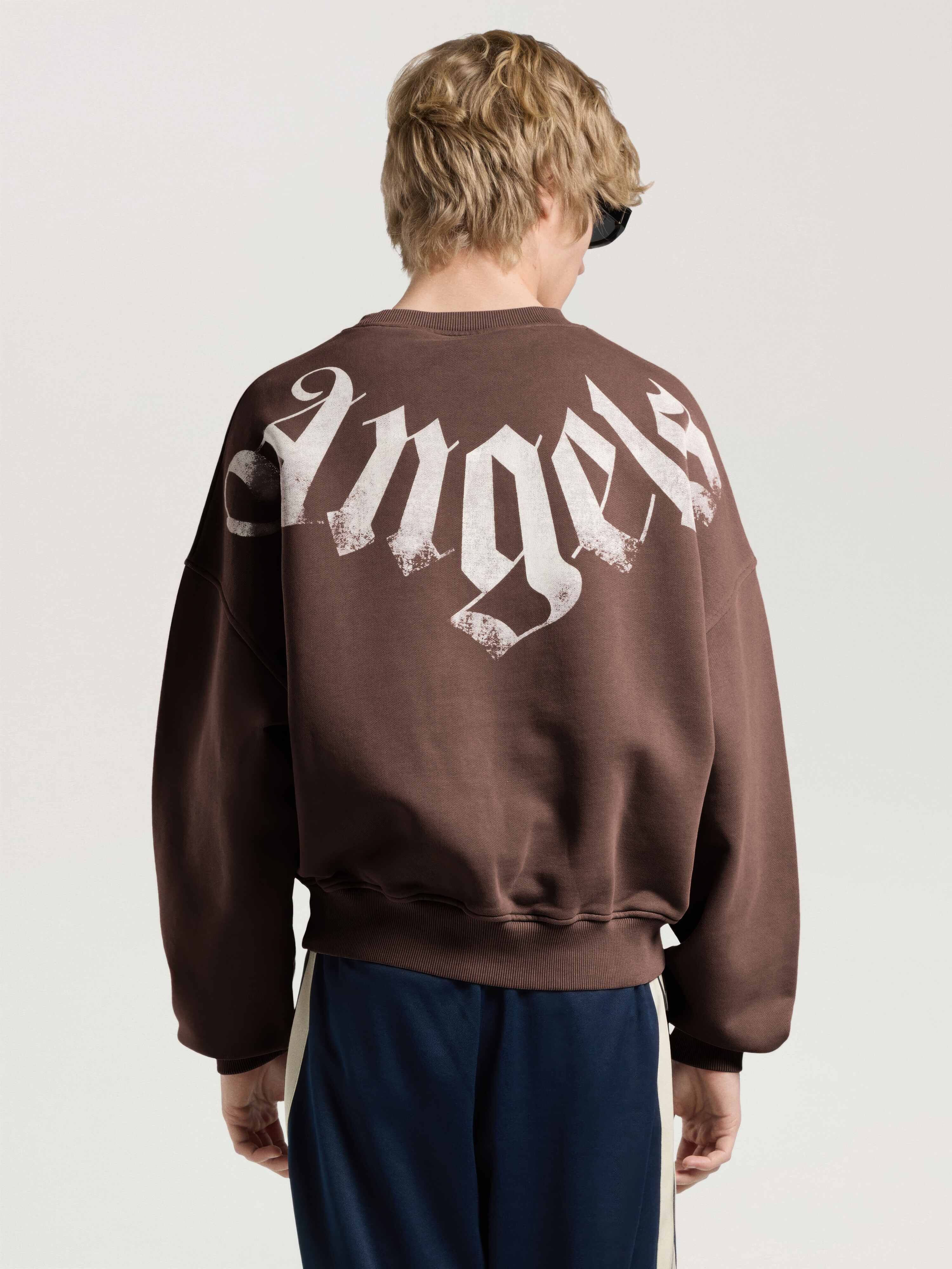 Big Neck Logo Loose Sweatshirt PALM ANGELS Big Neck Logo Loose Sweatshirt BROWN - OFF WHITE PAMBA04F26FL01