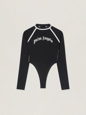 PALM ANGELS Curved Logo Fitted Body Long Sleeve BLACK - OFF WHITE PAWDD01F26FB01