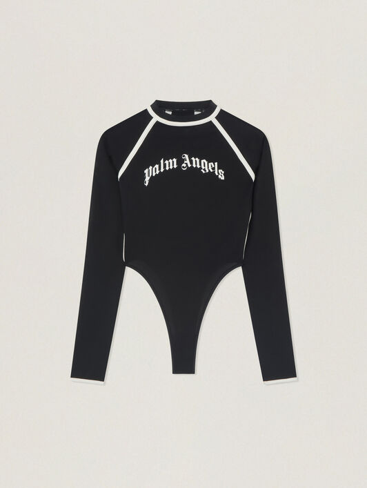 PALM ANGELS Curved Logo Fitted Body Long Sleeve BLACK - OFF WHITE PAWDD01F26FB01