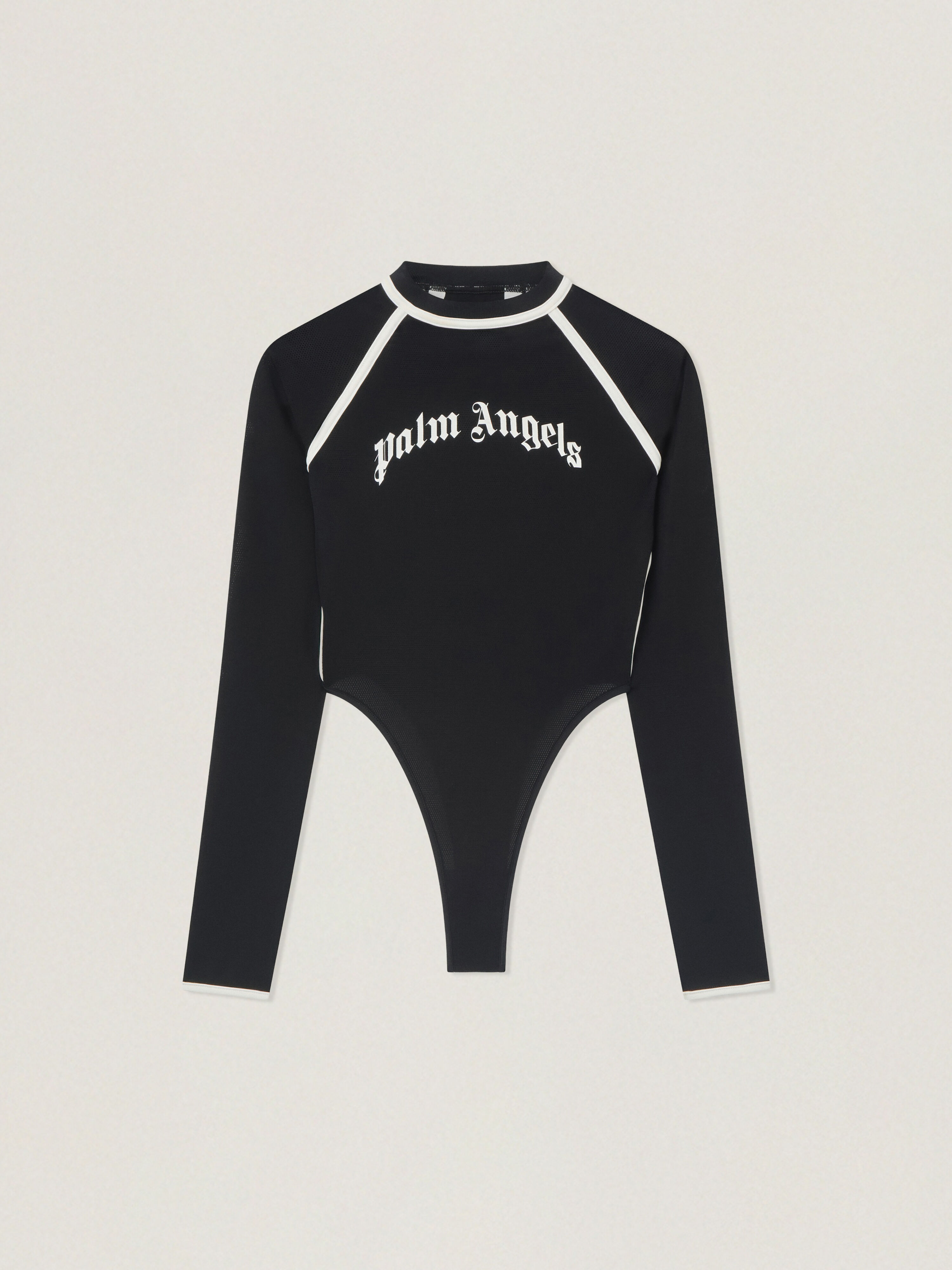 PALM ANGELS Curved Logo Fitted Body Long Sleeve BLACK - OFF WHITE PAWDD01F26FB01