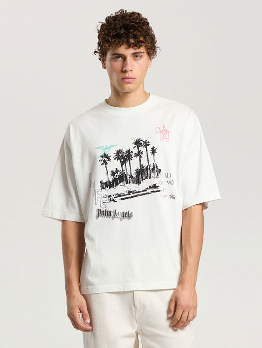 PALM ANGELS Palm Life Loose T-Shirt OFF WHITE - BLACK PAMAA03F26JR02