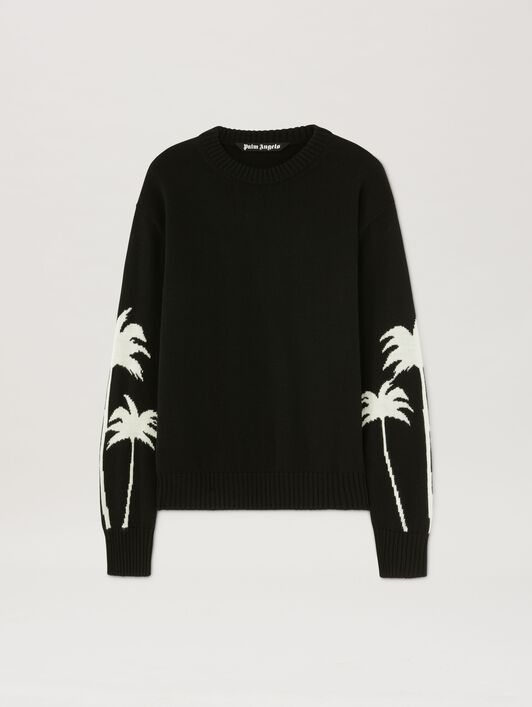 PALM ANGELS  Strickpullover mit Palme BLACK - OFF WHITE PMHE081S25KNI001