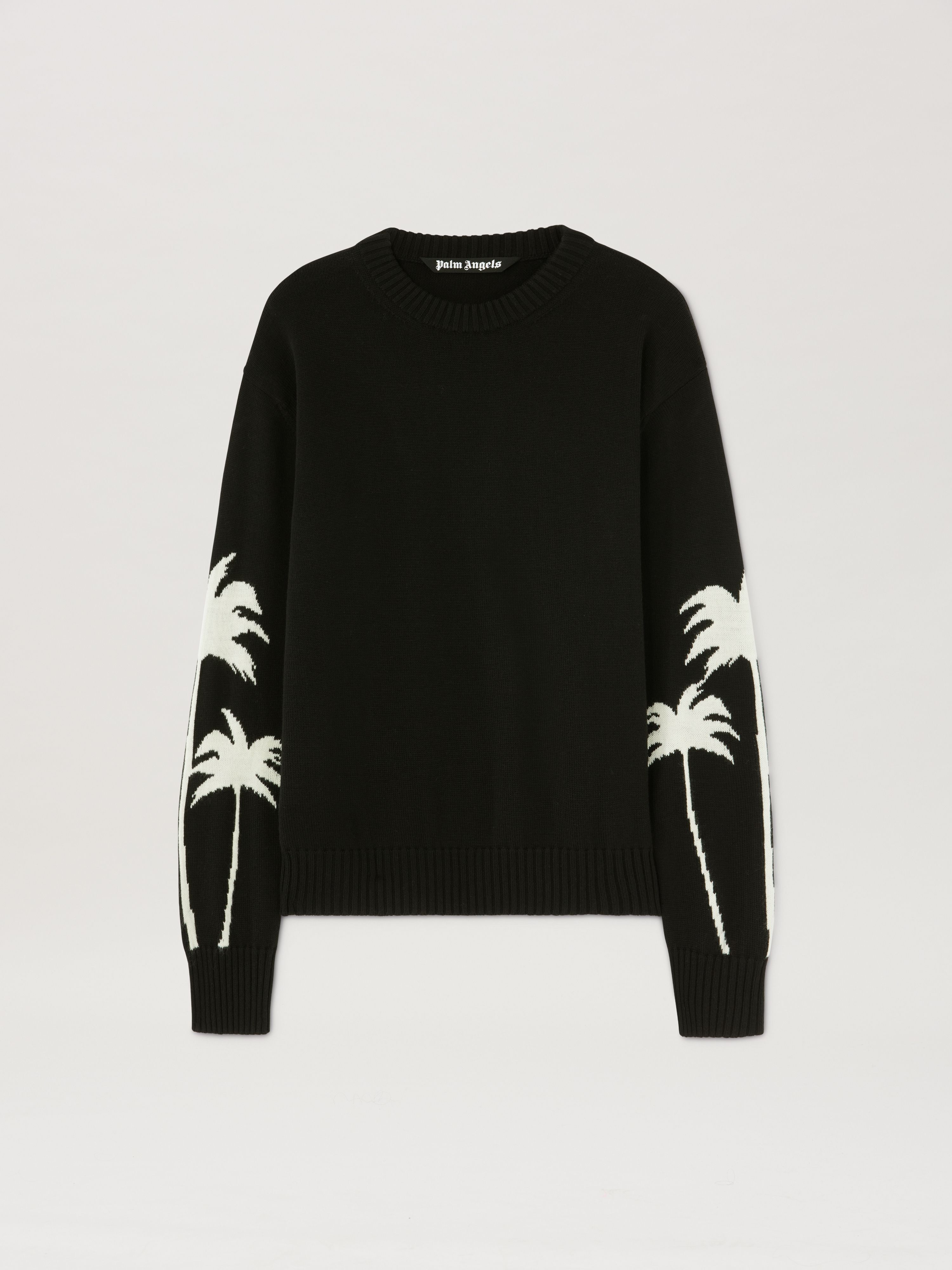 PALM ANGELS  Strickpullover mit Palme BLACK - OFF WHITE PMHE081S25KNI001