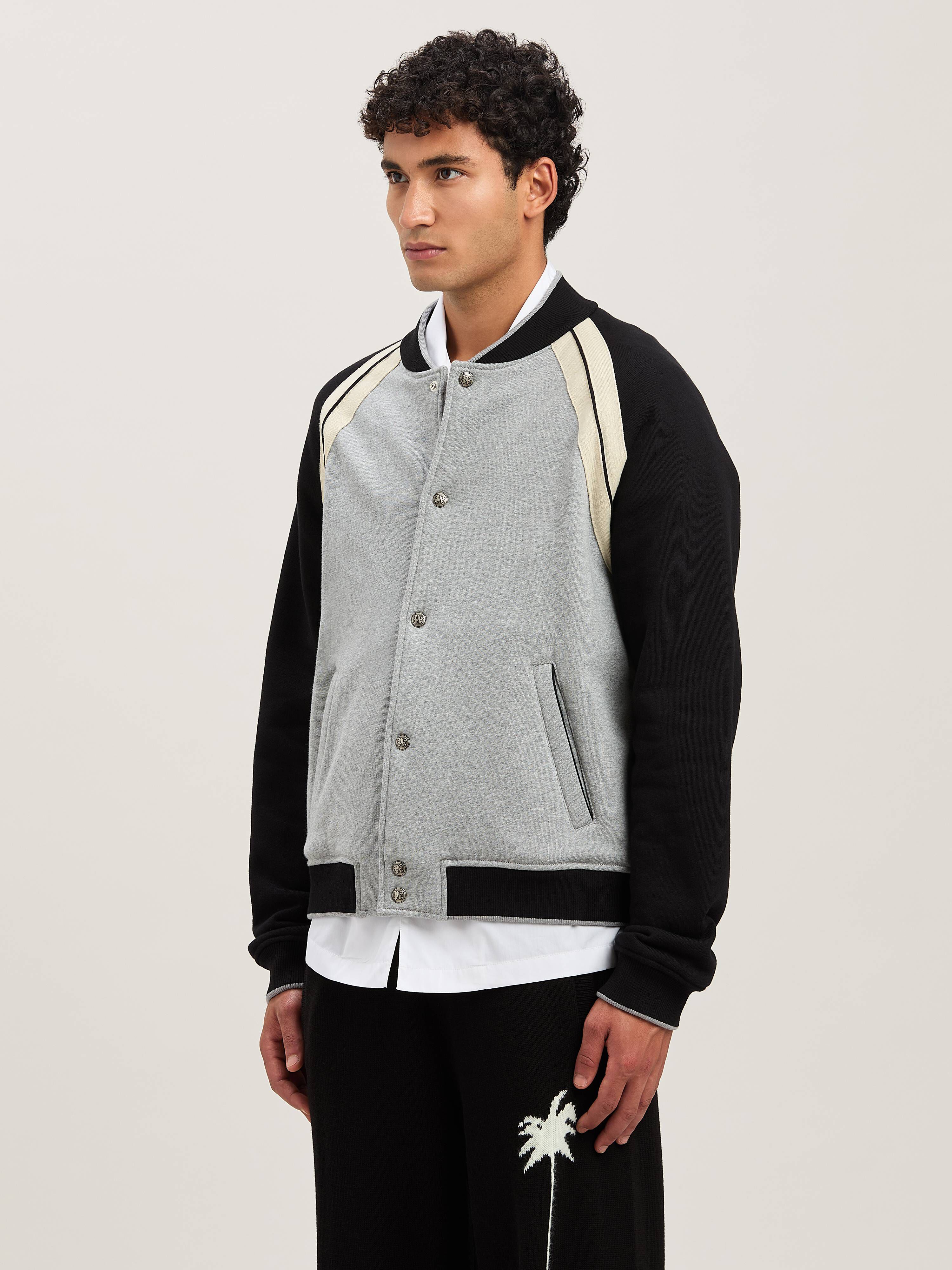 PALM ANGELS  Curved Logo Varsity Jacket GREY MELANGE - BLACK PMEK010S25FAB001