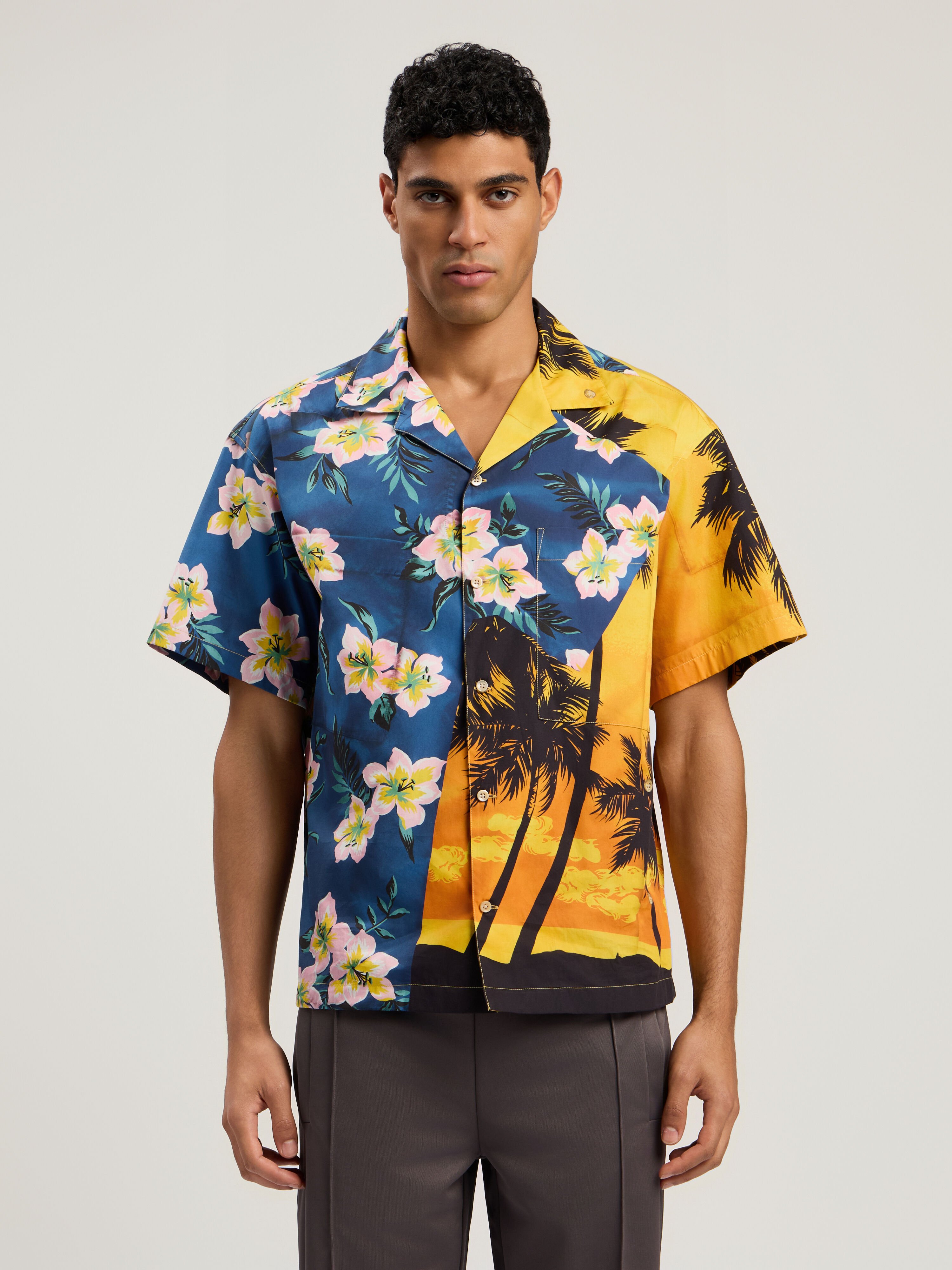 PaxVlbq Hawaian Mix Shirt in BLUE - YELLOW for Men | Palm Angels®