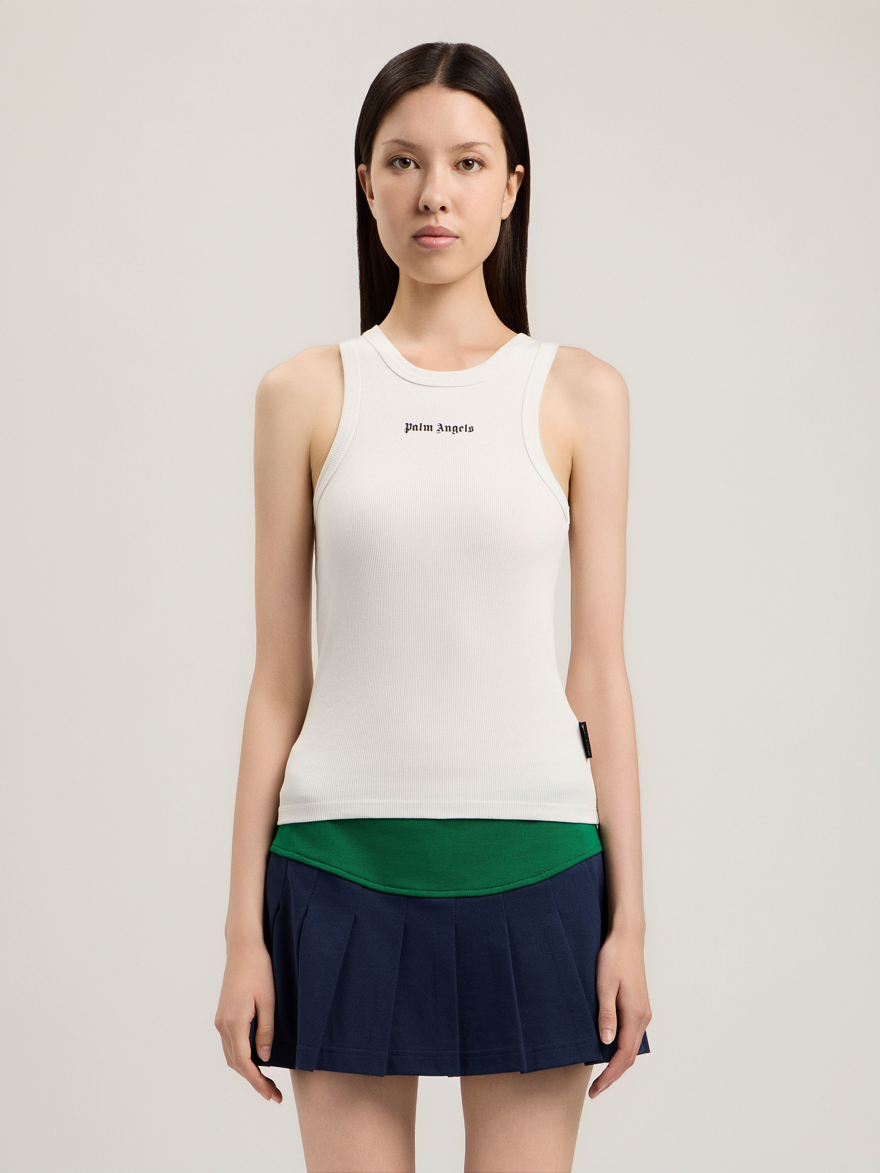 PALM ANGELS Classic Logo Fitted Tank Top OFF WHITE BLACK PWAC024S26JER001