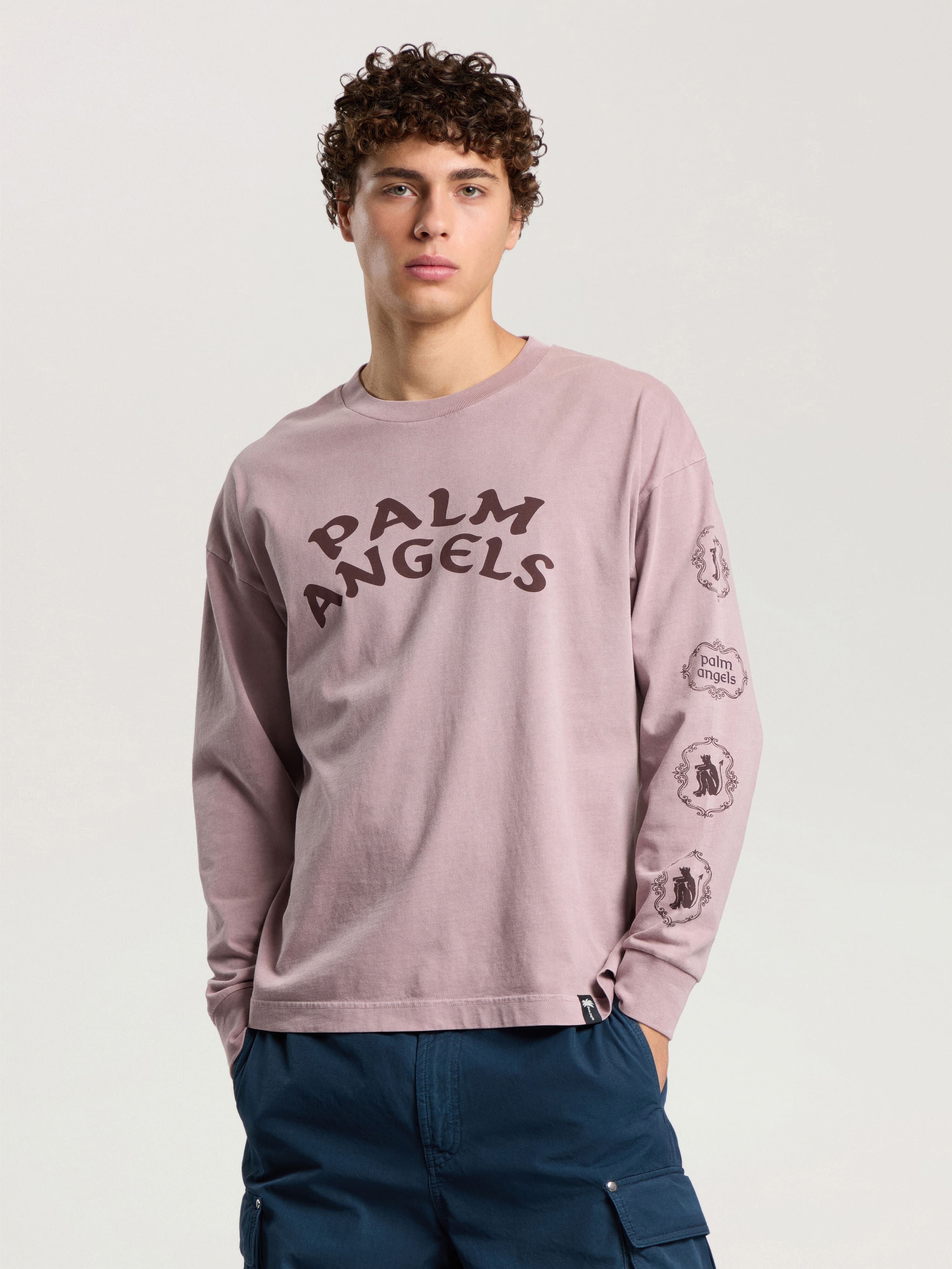 Devil Herald Long Sleeve T-Shirt PALM ANGELS Devil Herald Long Sleeve T-Shirt MAUVE - BROWN PAMAB01F26JR01