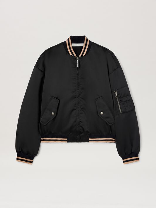 PALM ANGELS  Curved logo bomber NERO - ROSA PWEH027S25FAB001