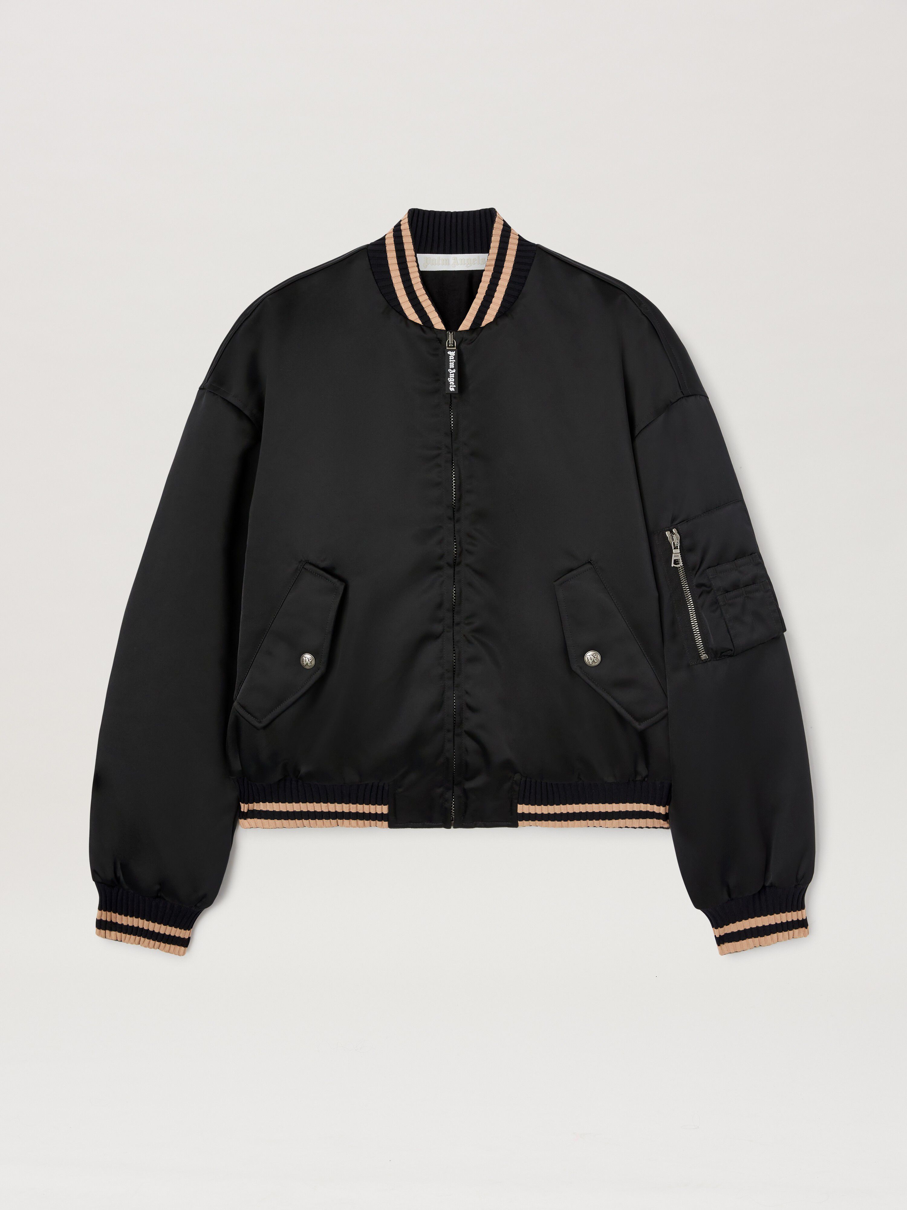 PALM ANGELS  Curved logo bomber NERO - ROSA PWEH027S25FAB001