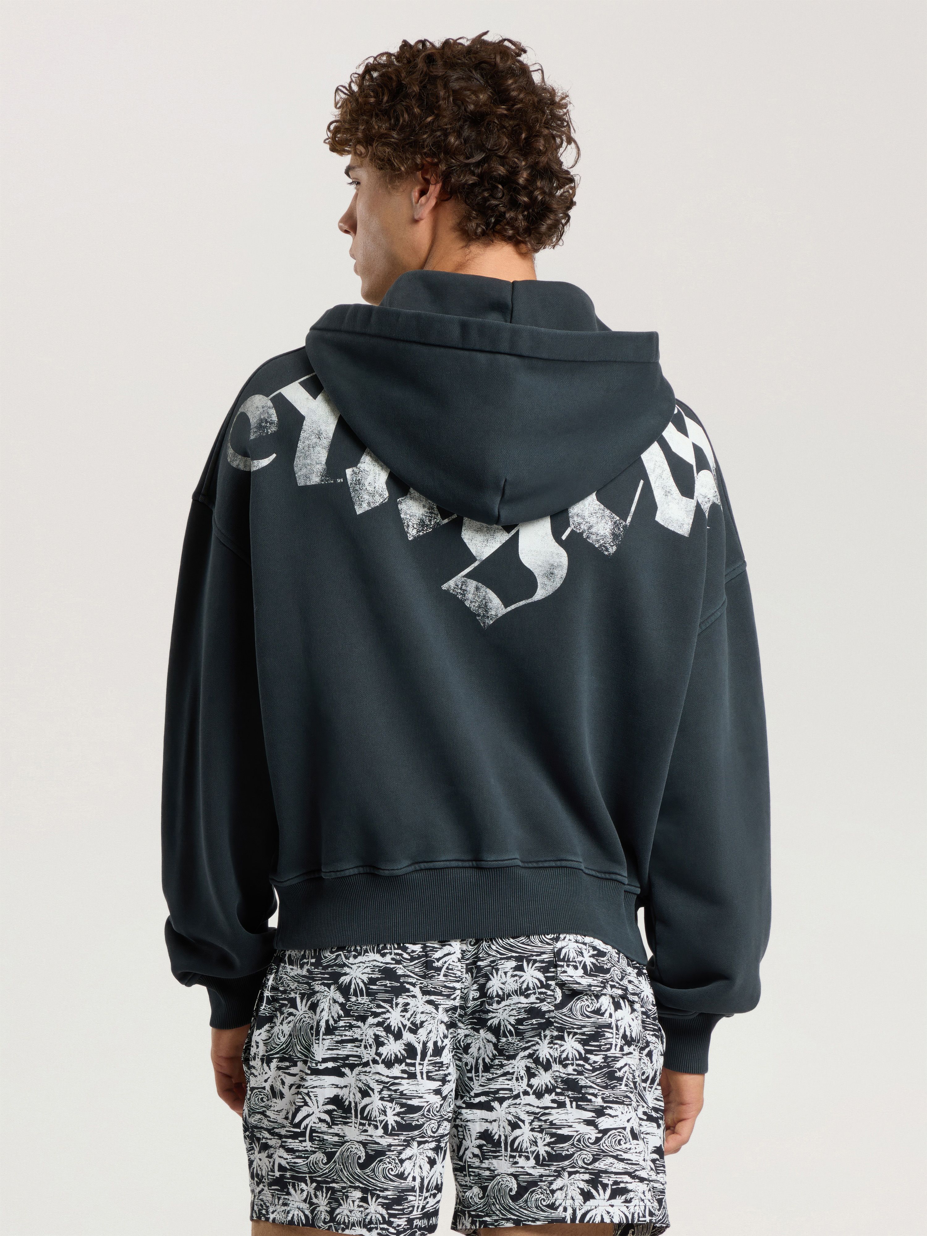 PALM ANGELS Big Neck Logo Zip Loose Hoodie BLACK - OFF WHITE PAMBE02F26FL01