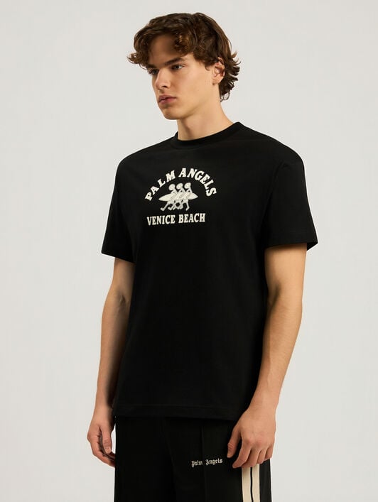 PALM ANGELS Surf Regular T-Shirt BLACK - OFF WHITE PAMAA01F26JR13