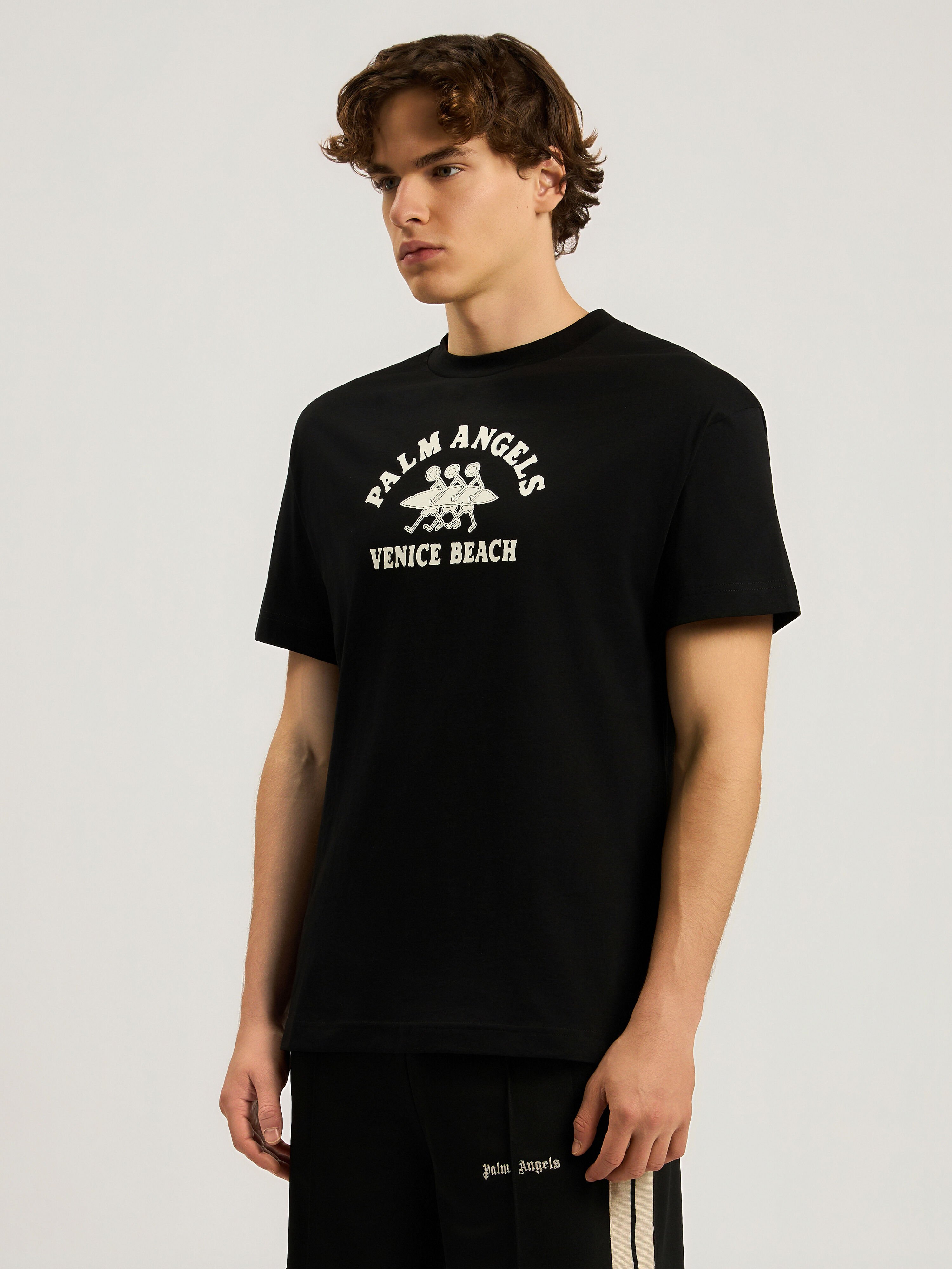 PALM ANGELS Surf Regular T-Shirt BLACK - OFF WHITE PAMAA01F26JR13
