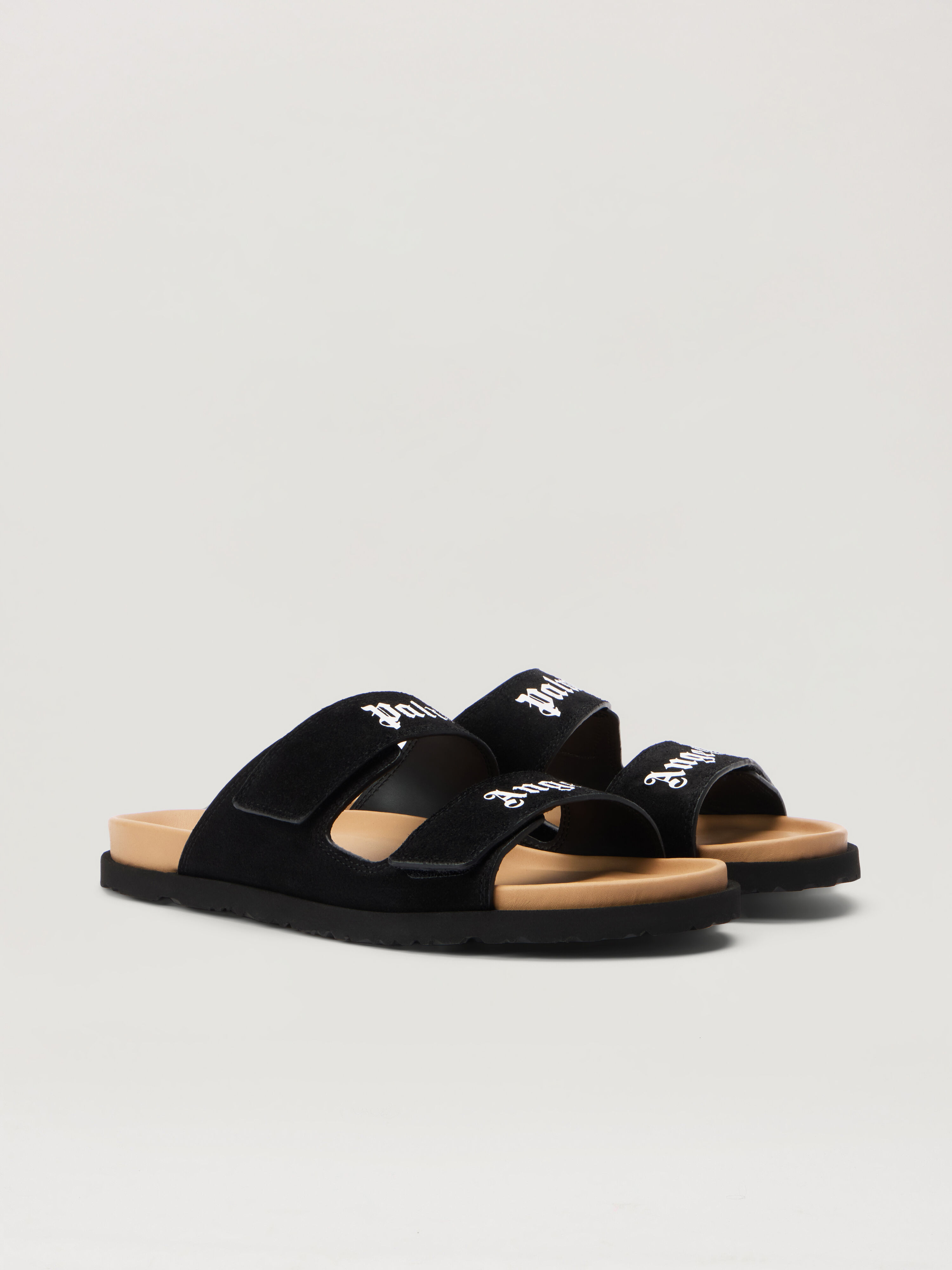 PALM ANGELS Logo Suede Sandals BLACK/CAMEL PMIH01AF25LEA001