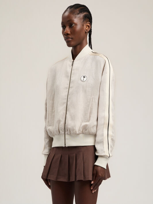 PALM ANGELS Tree Logo Track Bomber Jacket BEIGE OFF WHITE PWBD06BS26FAB001