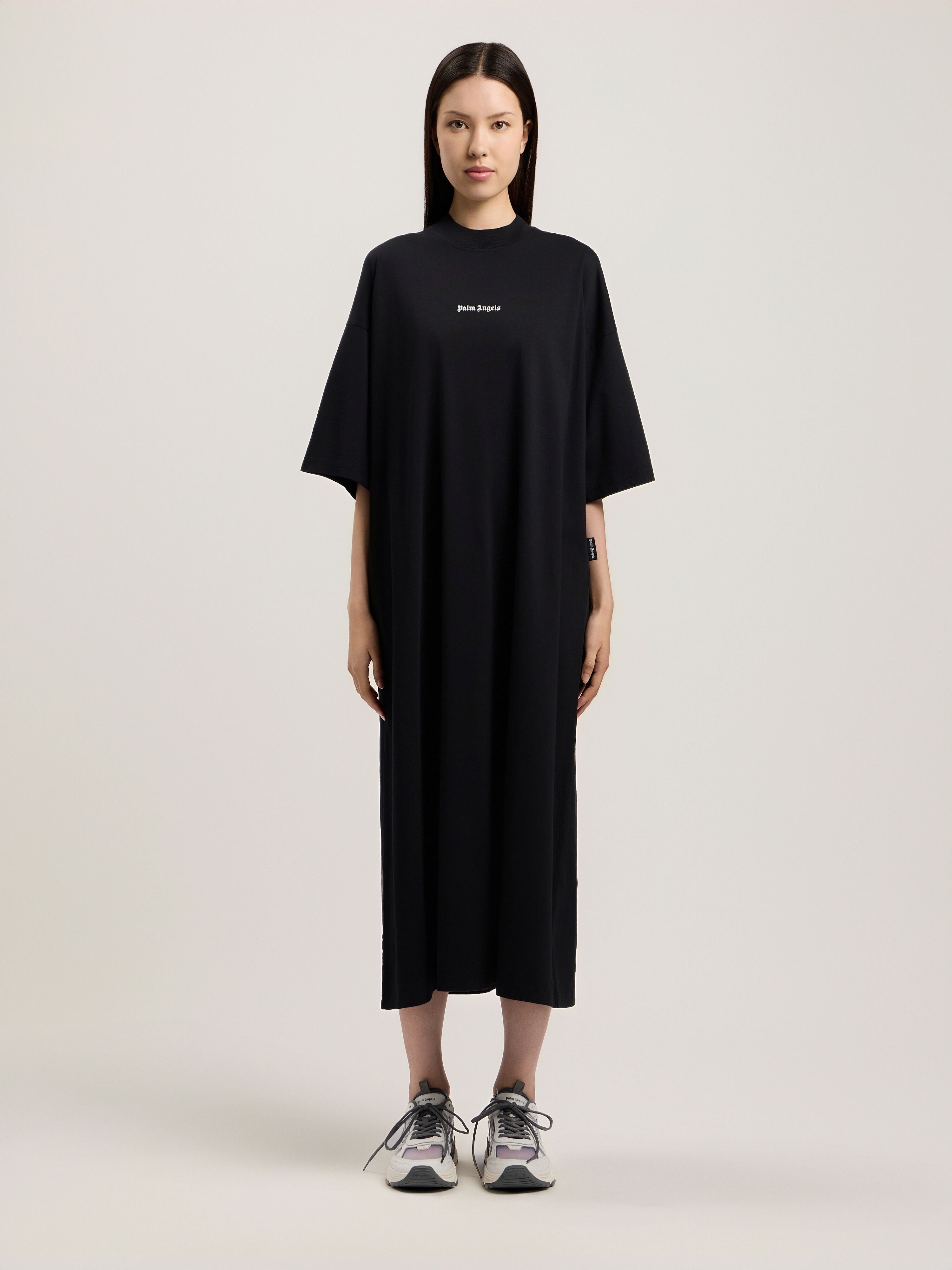 PALM ANGELS Milan LA Maxi T-shirt Dress BLACK OFF WHITE PWDH008S26JER001