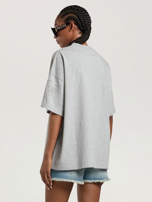 Palm Shadow Loose T-Shirt PALM ANGELS Palm Shadow Loose T-Shirt GREY MELANGE - OFF WHITE PAWAA05W26JR03