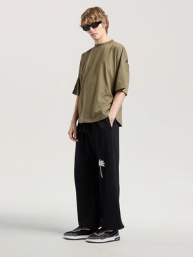 PALM ANGELS Classic Logo Oversized  T-Shirt OLIVE GREEN - BLACK PAMAA05F26JR02