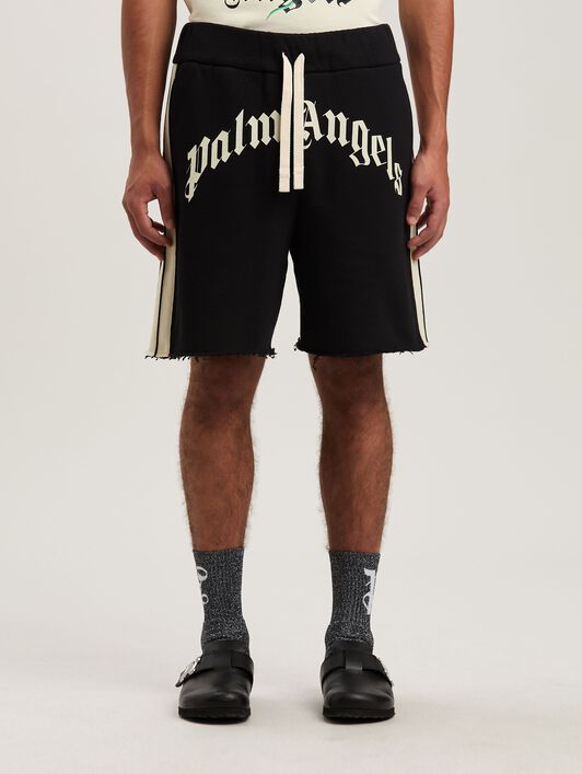 PALM ANGELS  Curved Logo Track shorts BLACK - IVORY PMCI026S25FLE001