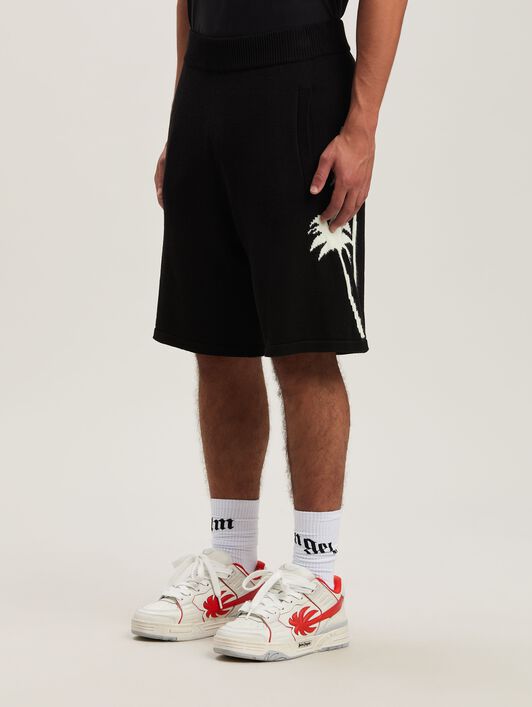 PALM ANGELS  Palm Inlay knit shorts BLACK - OFF WHITE PMHM012S25KNI002