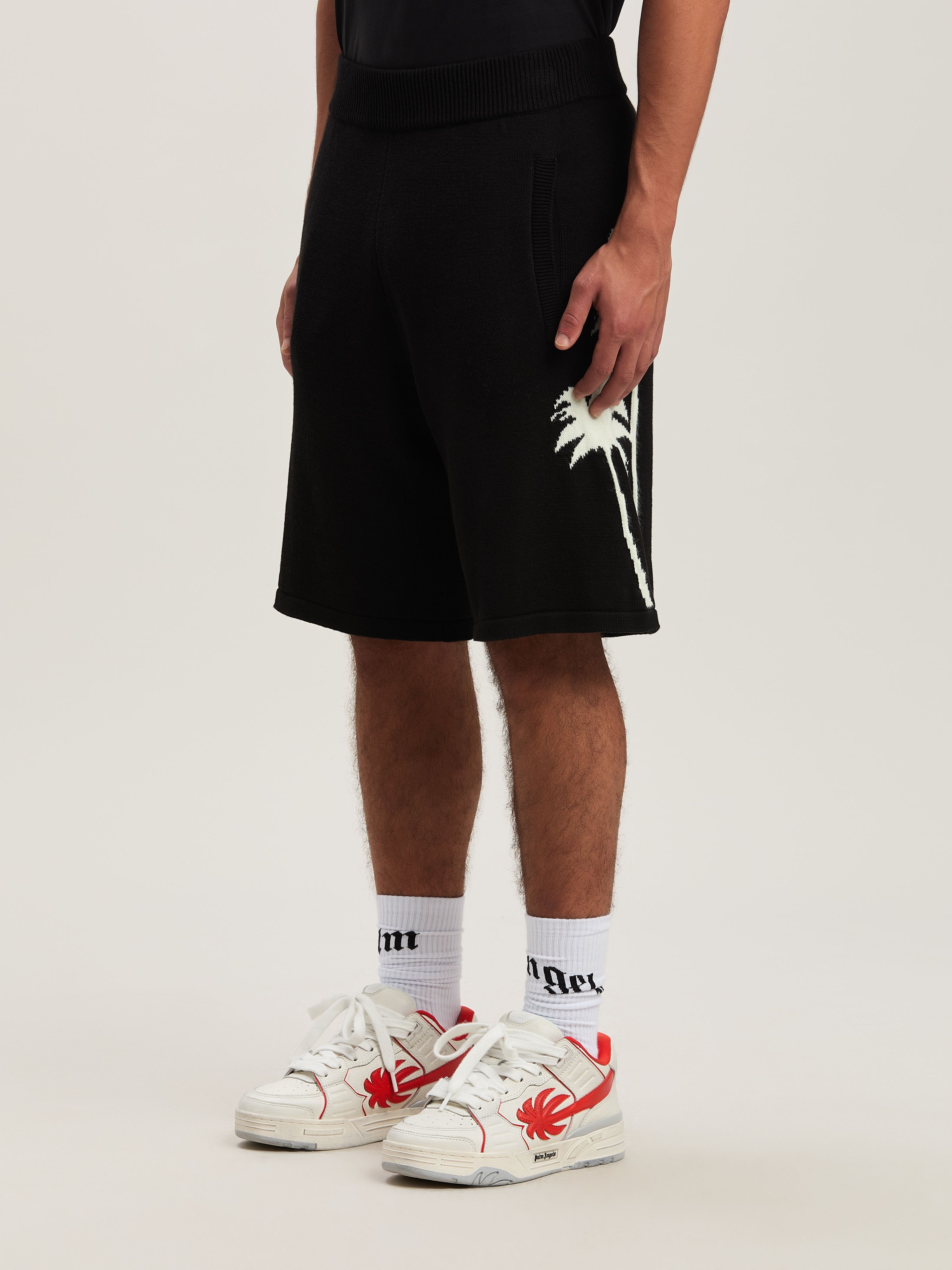 PALM ANGELS  Palm Inlay knit shorts BLACK - OFF WHITE PMHM012S25KNI002