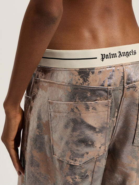 PALM ANGELS Laminated Leather Carrot Pant NUDE - SILVER PWJB027F25LEA001