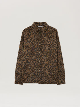 PALM ANGELS Classic Logo Animalier Oshirt BROWN - OFF WHITE PMES002F25FAB001
