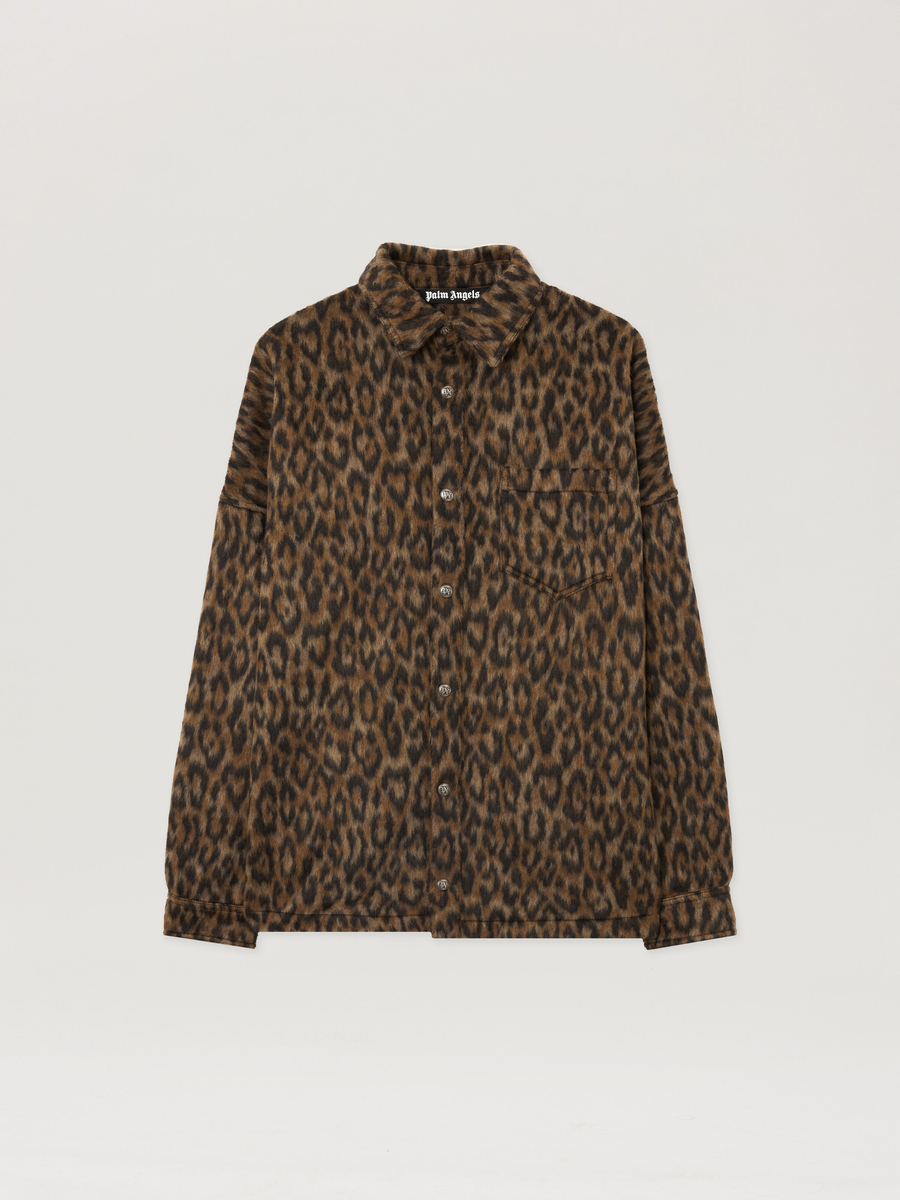 PALM ANGELS Classic Logo Animalier Overshirt BROWN - OFF WHITE PMES002F25FAB001