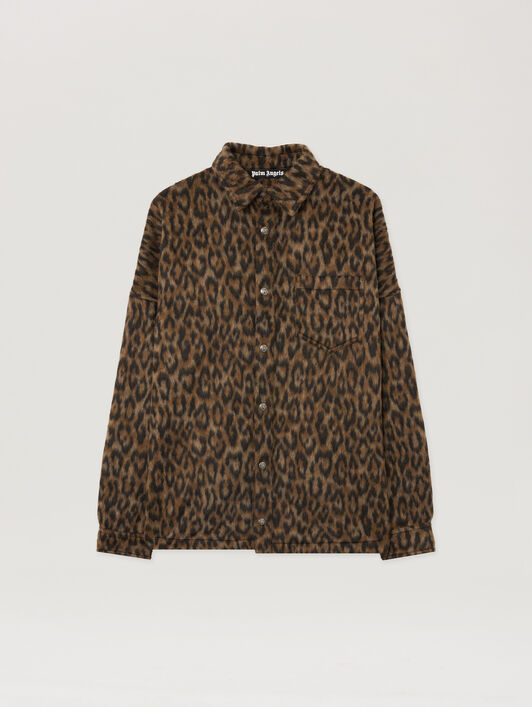 Classic Logo Animalier Overshirt PALM ANGELS Classic Logo Animalier Overshirt BROWN - OFF WHITE PMES002F25FAB001