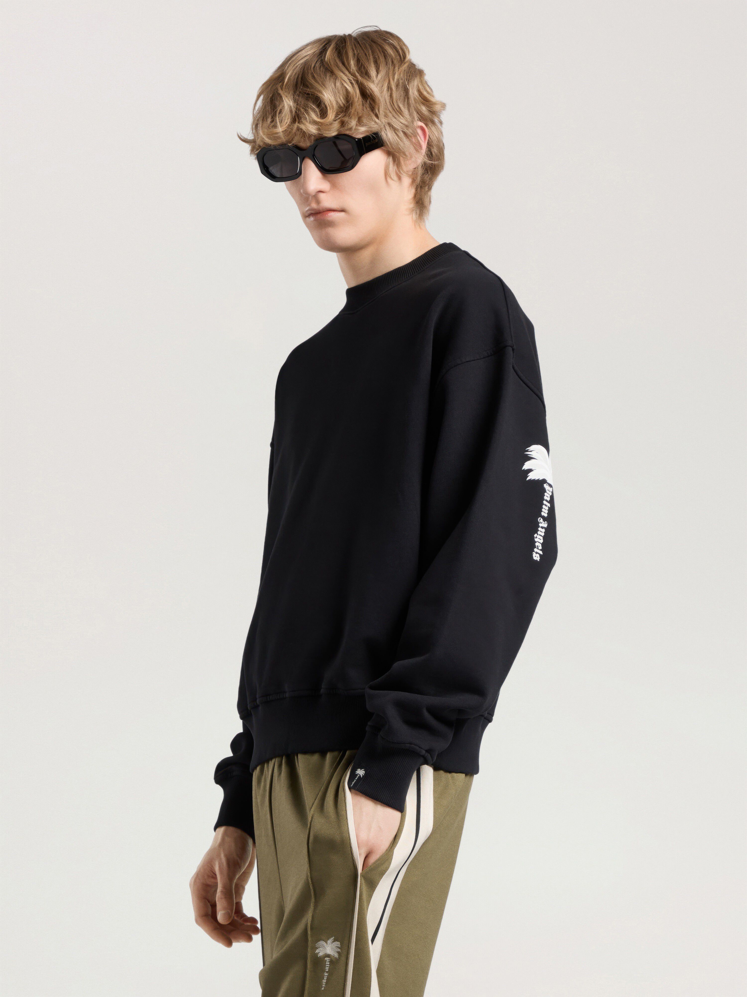 Palm Tree Statement Regular Crewneck PALM ANGELS Palm Tree Statement Regular Crewneck BLACK - OFF WHITE PAMBA03W26FL03