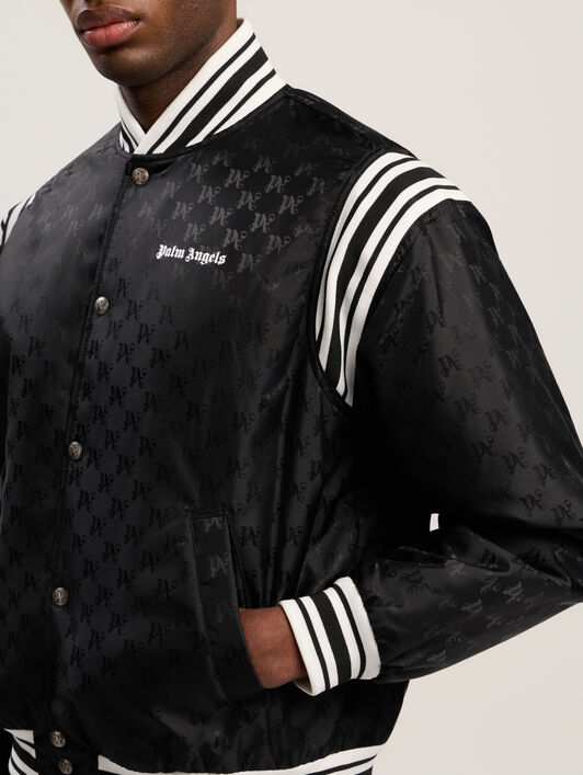 PALM ANGELS Monogram Jacquard Bomber BLACK - OFF WHITE PMEH037F25FAB001