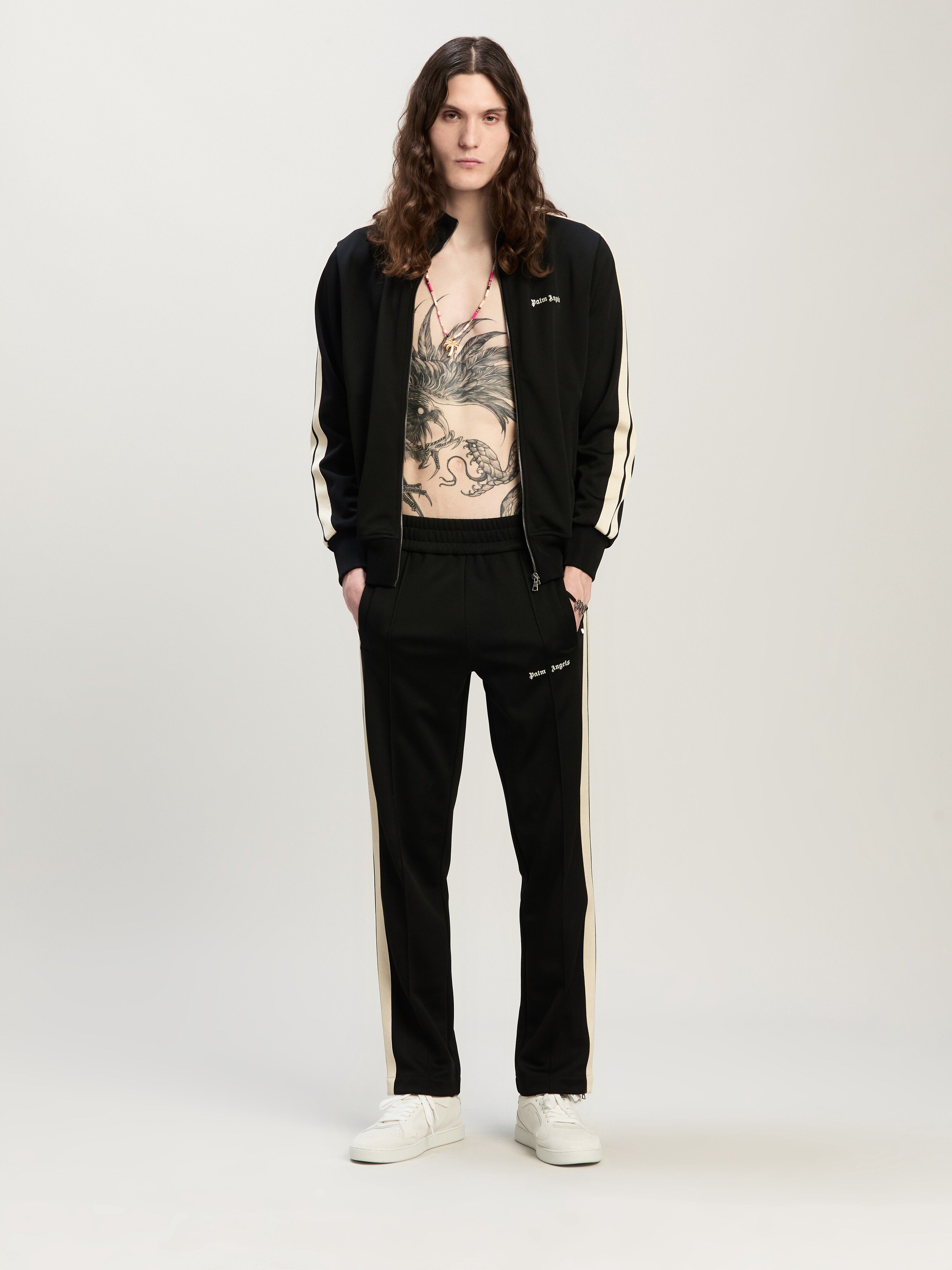 PALM ANGELS  Trainingsjacke mit eingesticktem Logo BLACK - OFF WHITE PMBD058C99FAB002
