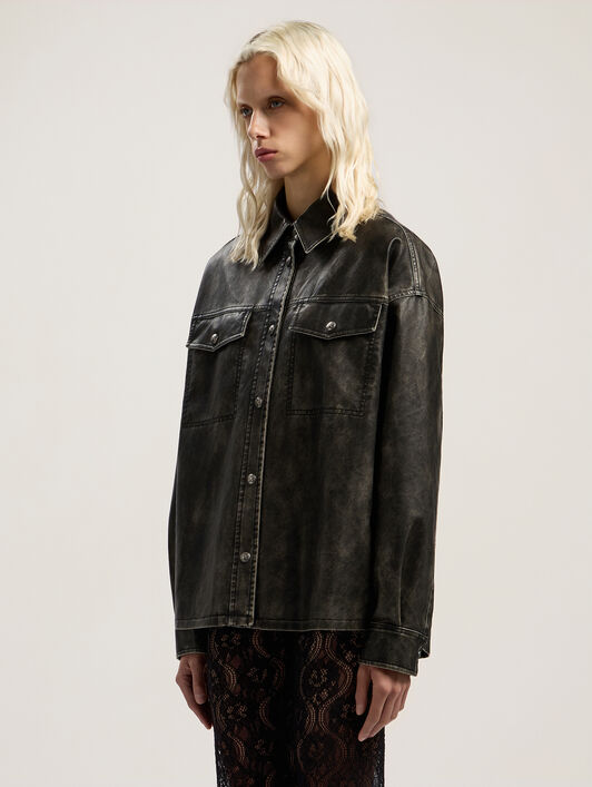 Curved Logo Coated Overshirt PALM ANGELS Curved Logo Coated Overshirt DARK GREY - BLACK PWJE009F25FAB001