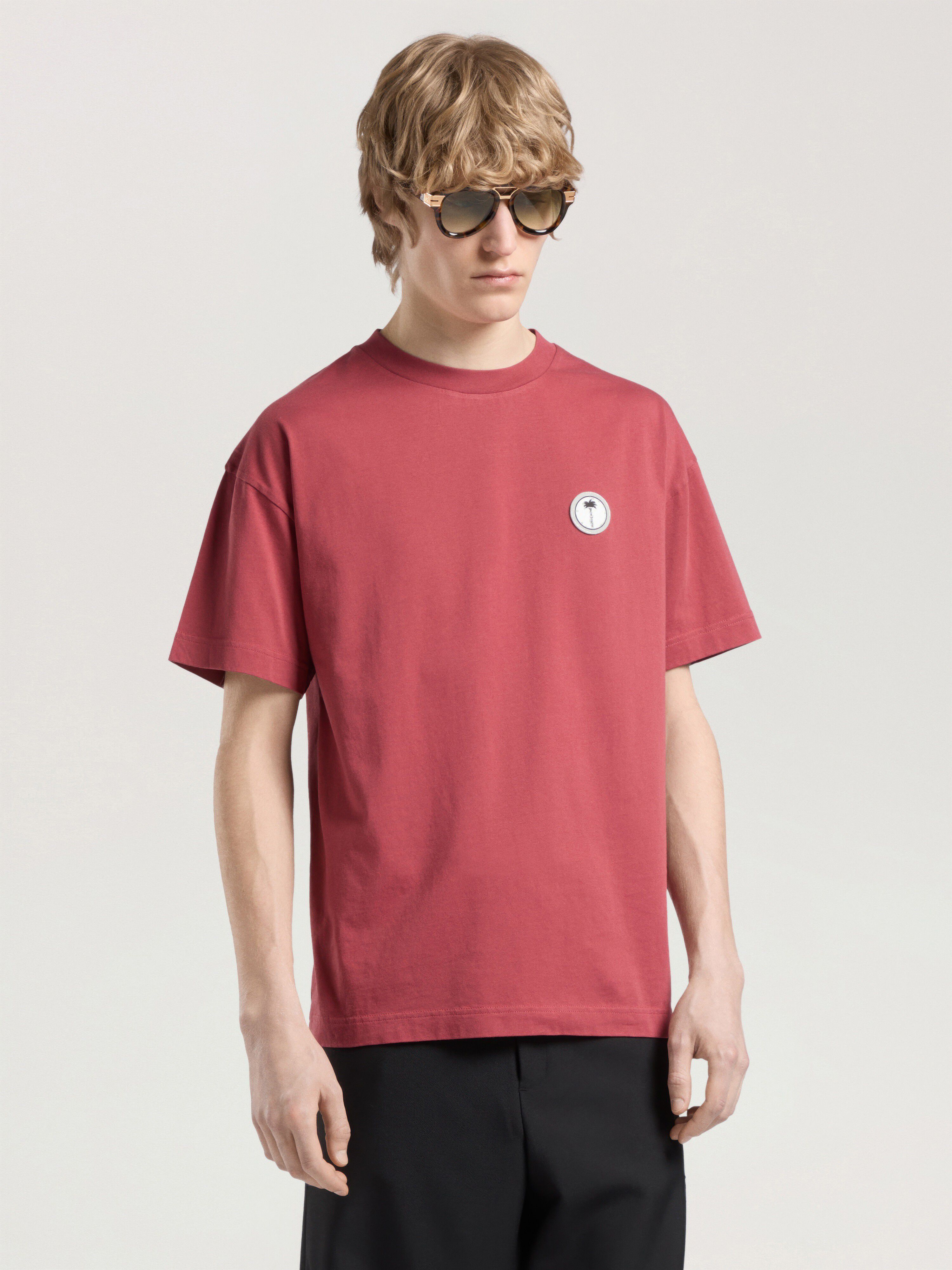 PALM ANGELS Palm Tree Regular T-Shirt BRICK RED - OFF WHITE PAMAA01F26JR02