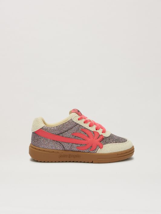 PALM ANGELS  Palm Beach University glitter sneakers SILVER - STRAWBERRY RED PGIA014S25LEA001