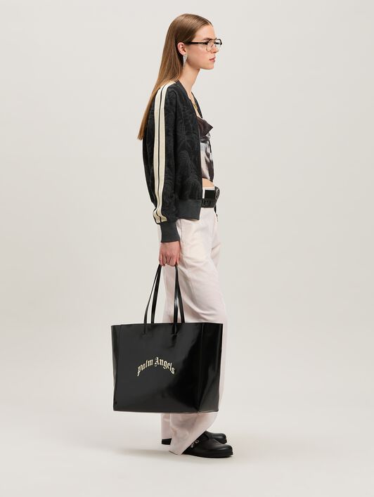 PALM ANGELS  Curved Logo Shopping bag NERO/PERLA PMNA07BS25FAB001