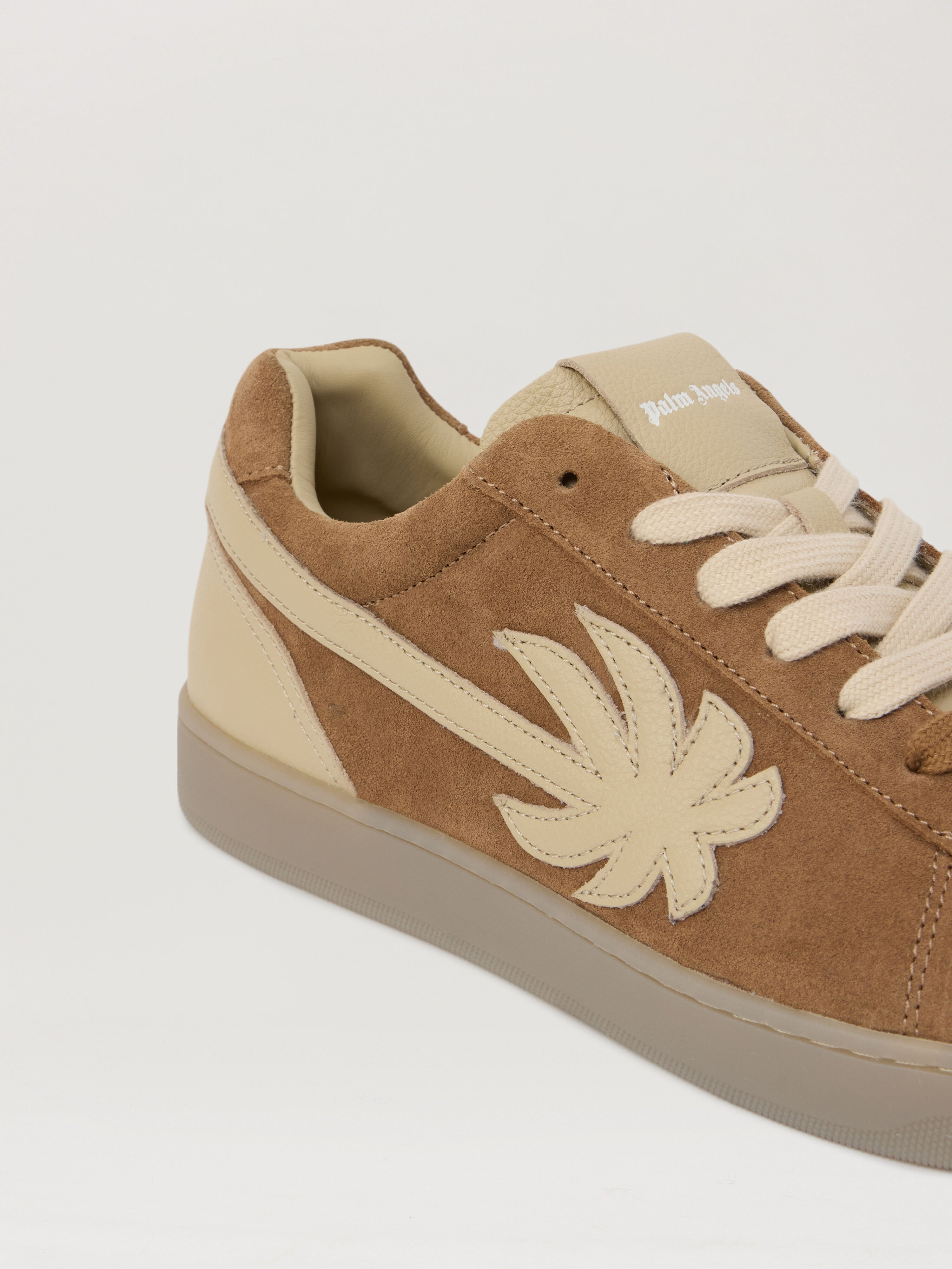 PALM ANGELS Palm Tennis Suede Sneakers BROWN IVORY PMIA111S26LEA001