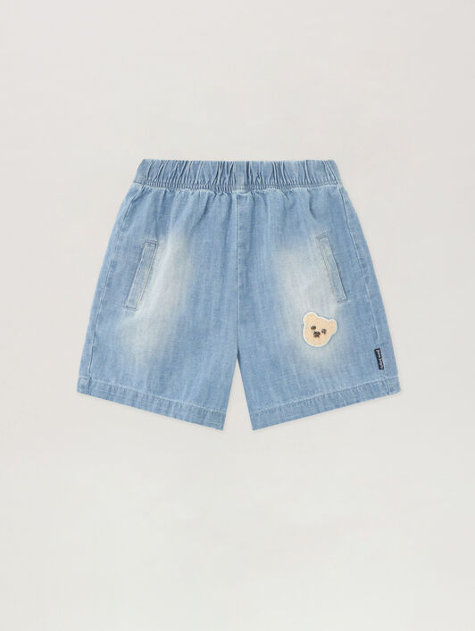 PALM ANGELS Bear Patch Chambray Shorts CELESTE/LIGHT BLUE PBX8002S26DEN001