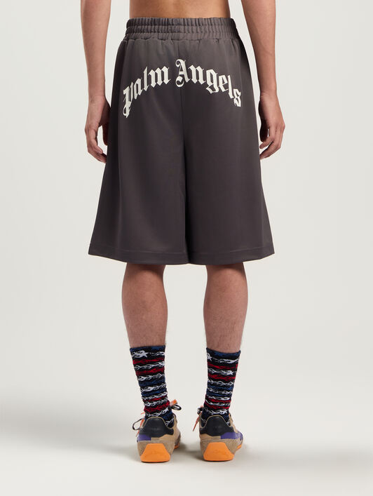 PALM ANGELS Back Curved Logo Track Shorts DARK GREY - OFF WHITE PMCL00AF25FAB001
