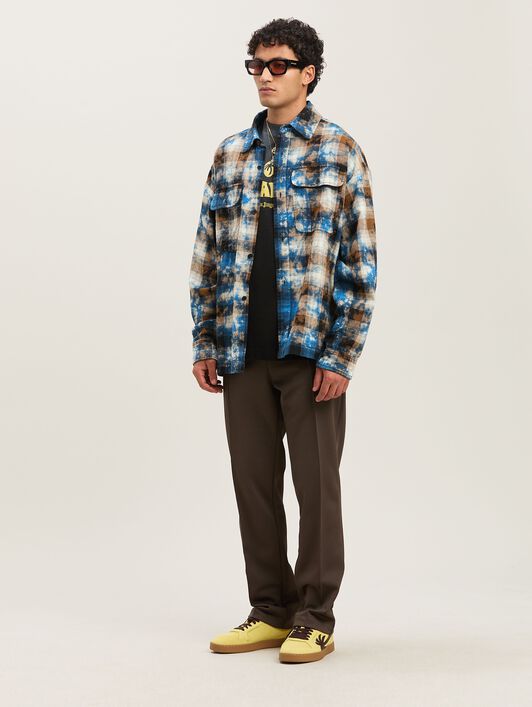 PALM ANGELS  Curved logo Faded tartan shirt LIGHT BLUE - OFF WHITE PMGE043S25FAB003
