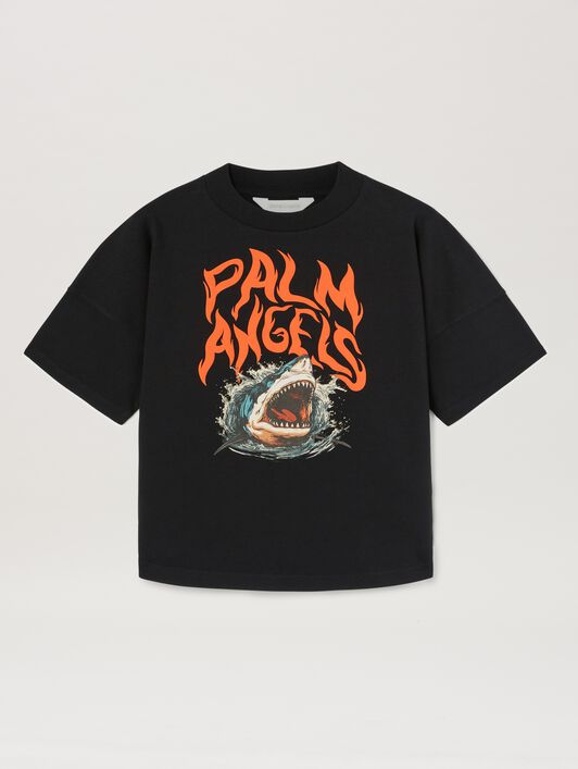 PALM ANGELS  Shark T-shirt BLACK ORANGE PBAA002S25JER003