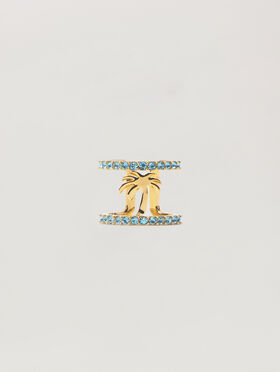 PALM ANGELS Strass Palm Ring GOLD - LIGHT BLUE PWOC02CF25MAT001