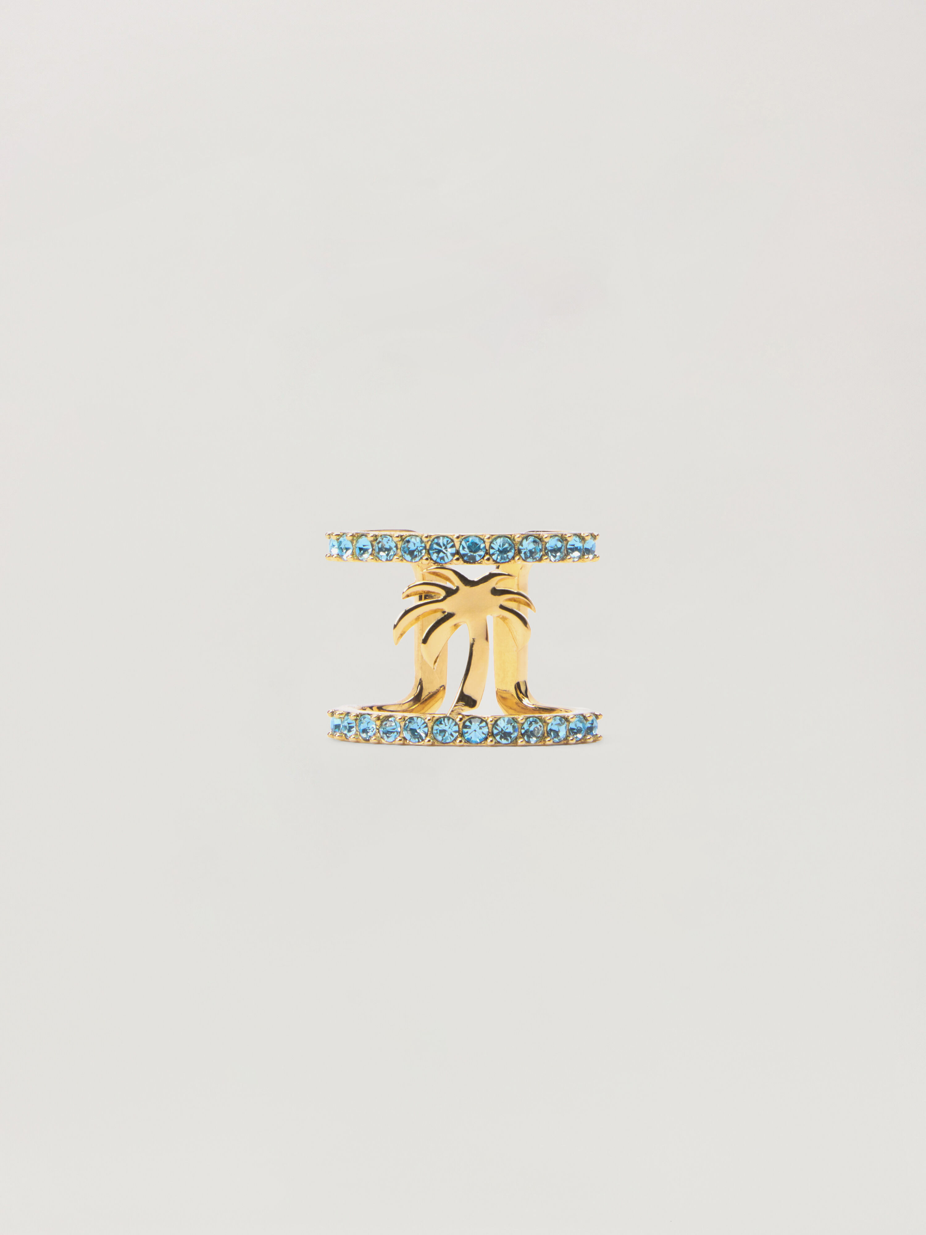 PALM ANGELS Strass Palm Ring GOLD - LIGHT BLUE PWOC02CF25MAT001