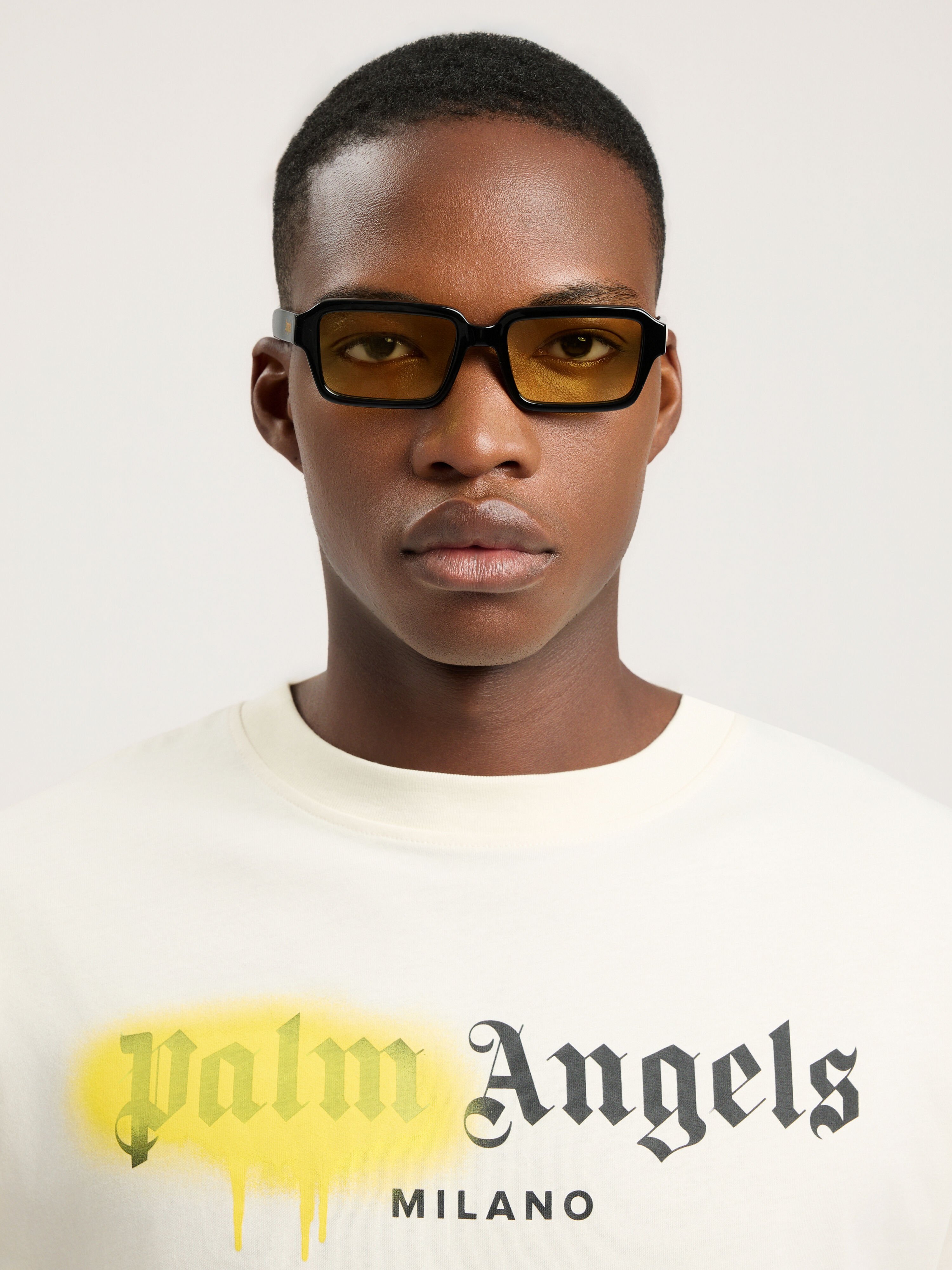 PALM ANGELS Homer Yellow Lens Sunglasses SHINY BLACK PA1025101853